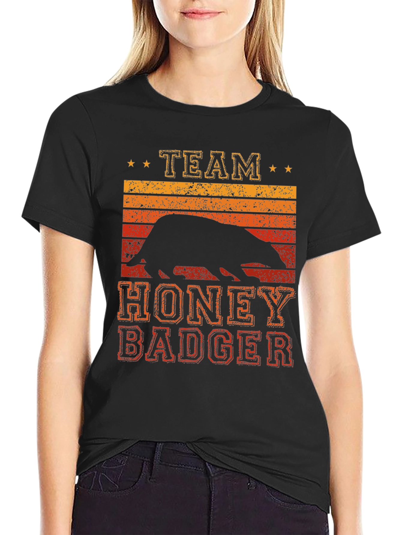 Black Team Honey Badger Retro Graphic Tee view 2