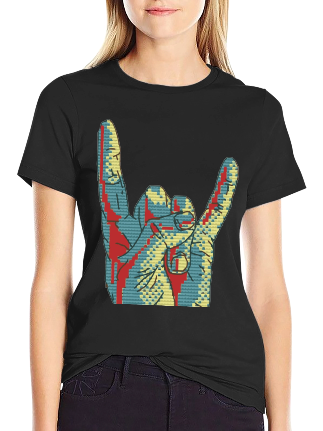 Black Rock On! Graphic Tee - Cool Hand Gesture Shirt view 2