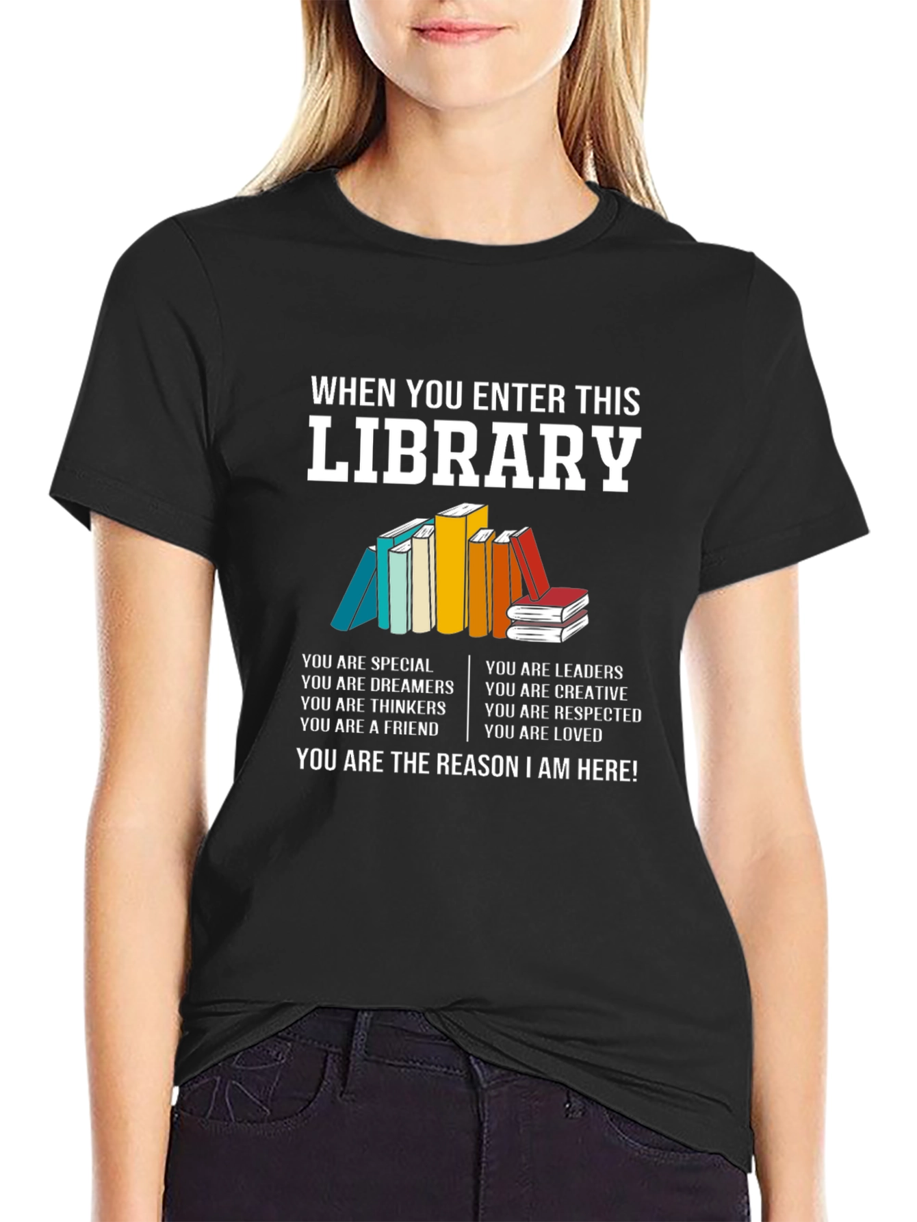 Black Library Lover T-Shirt - Bookworm Apparel view 2