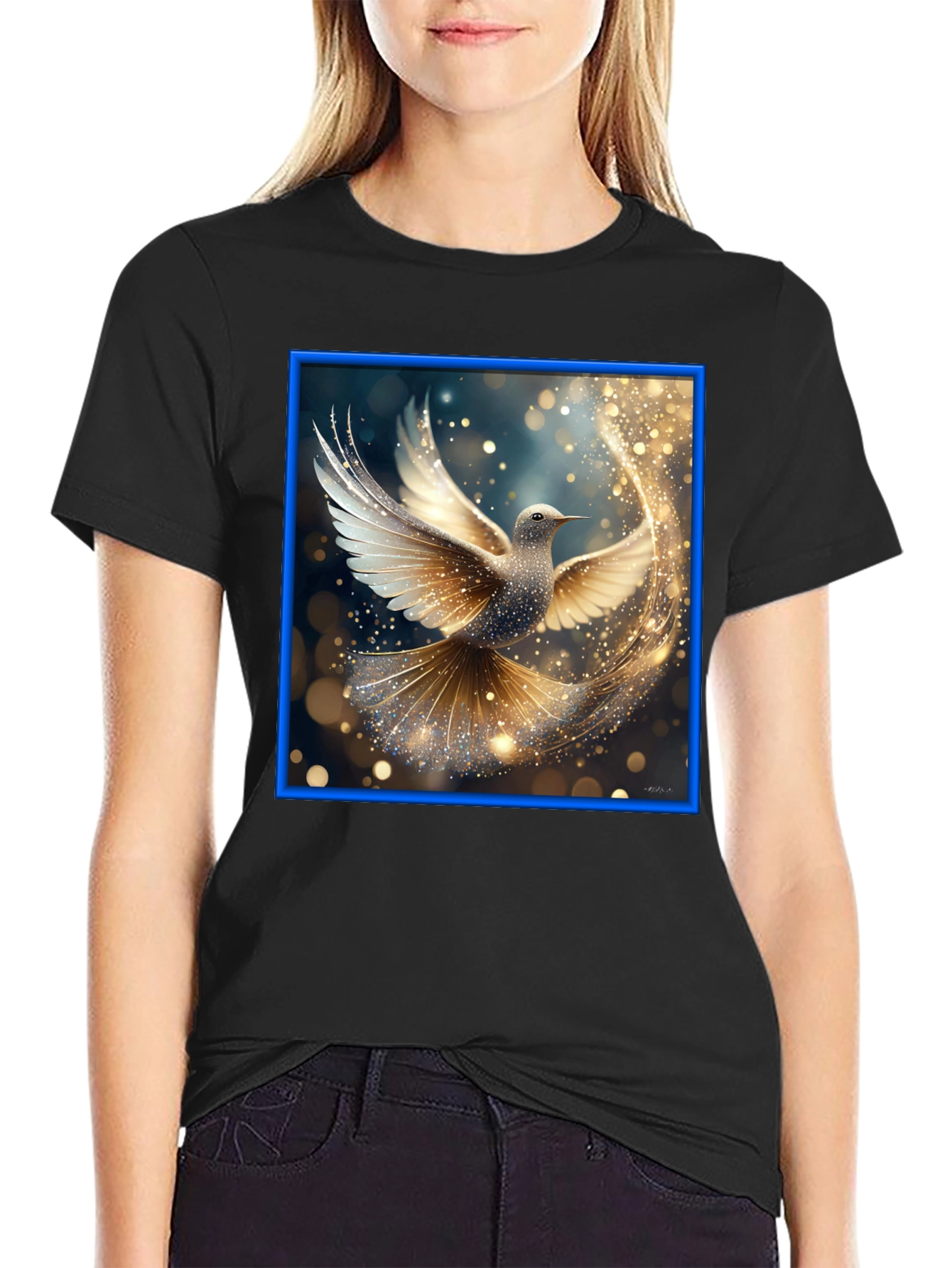 Black Elegant Dove Graphic Tee view 2