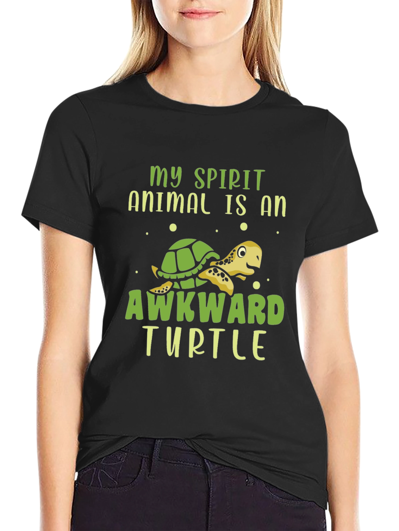 Black Awkward Turtle Graphic T-Shirt - Fun Animal Tee view 2