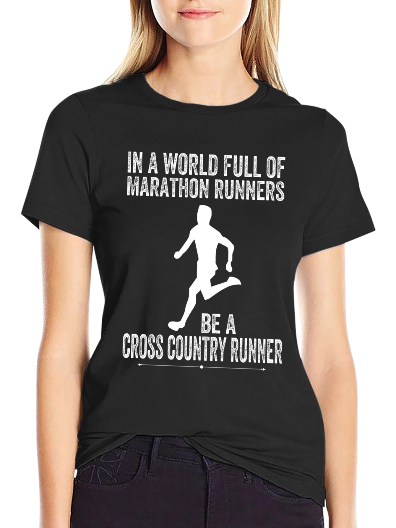 Black Cross Country Runner Graphic Tee - Black Cotton T-Shirt view 2
