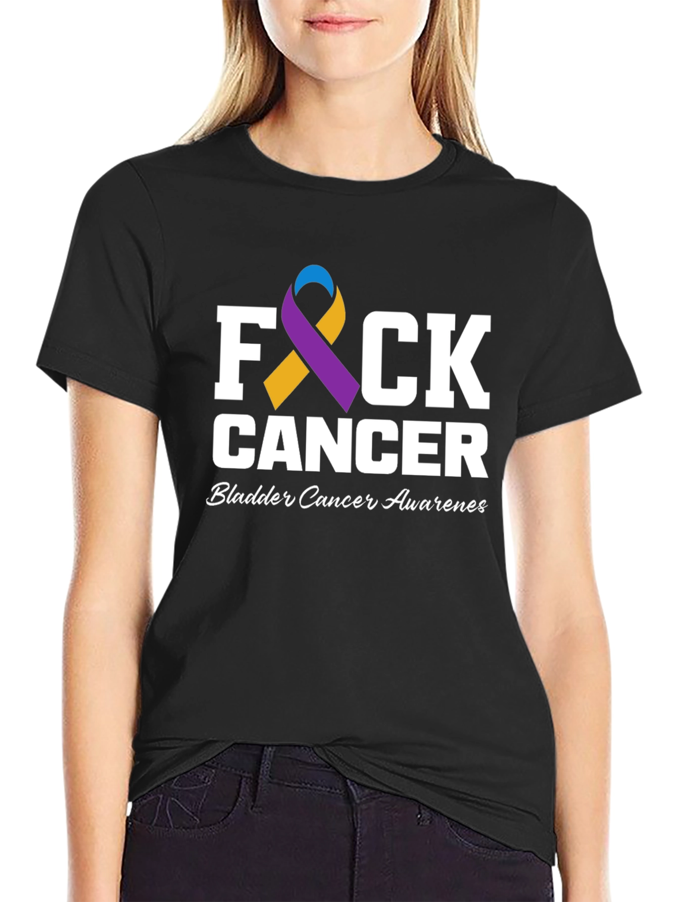 Black F Cancer Bladder Cancer Awareness T-Shirt view 2