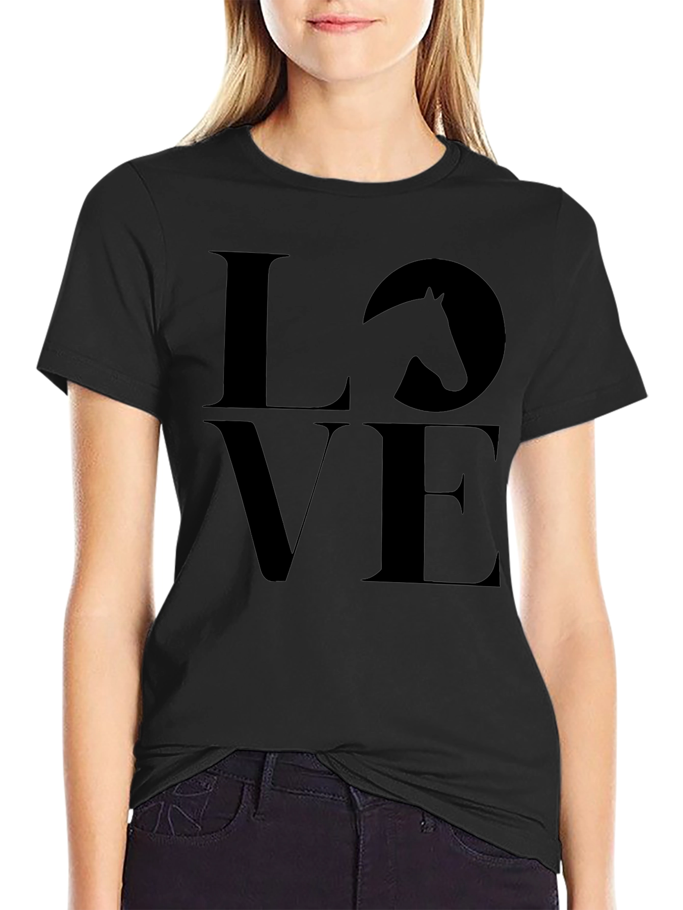 Black Love Horses Black T-Shirt, Men's Casual Tee view 2