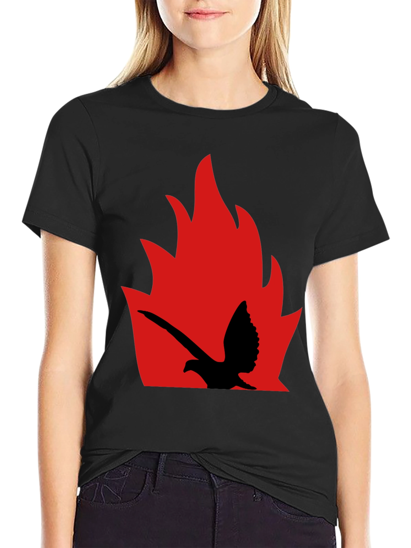 Black Fiery Bird Graphic Tee - Bold Black Shirt view 2