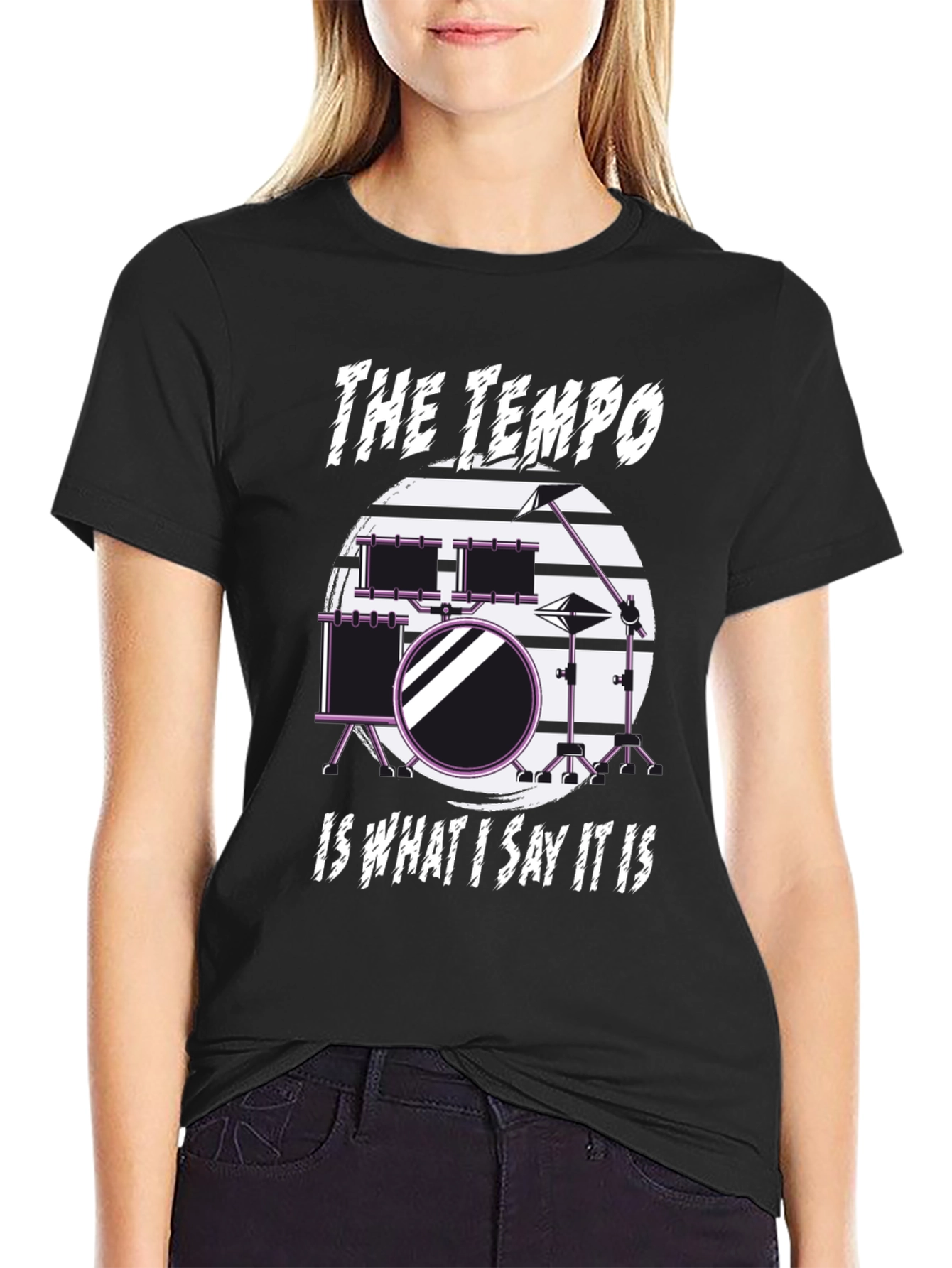 Black The Tempo Drummer T-Shirt - Music Lover Tee view 2