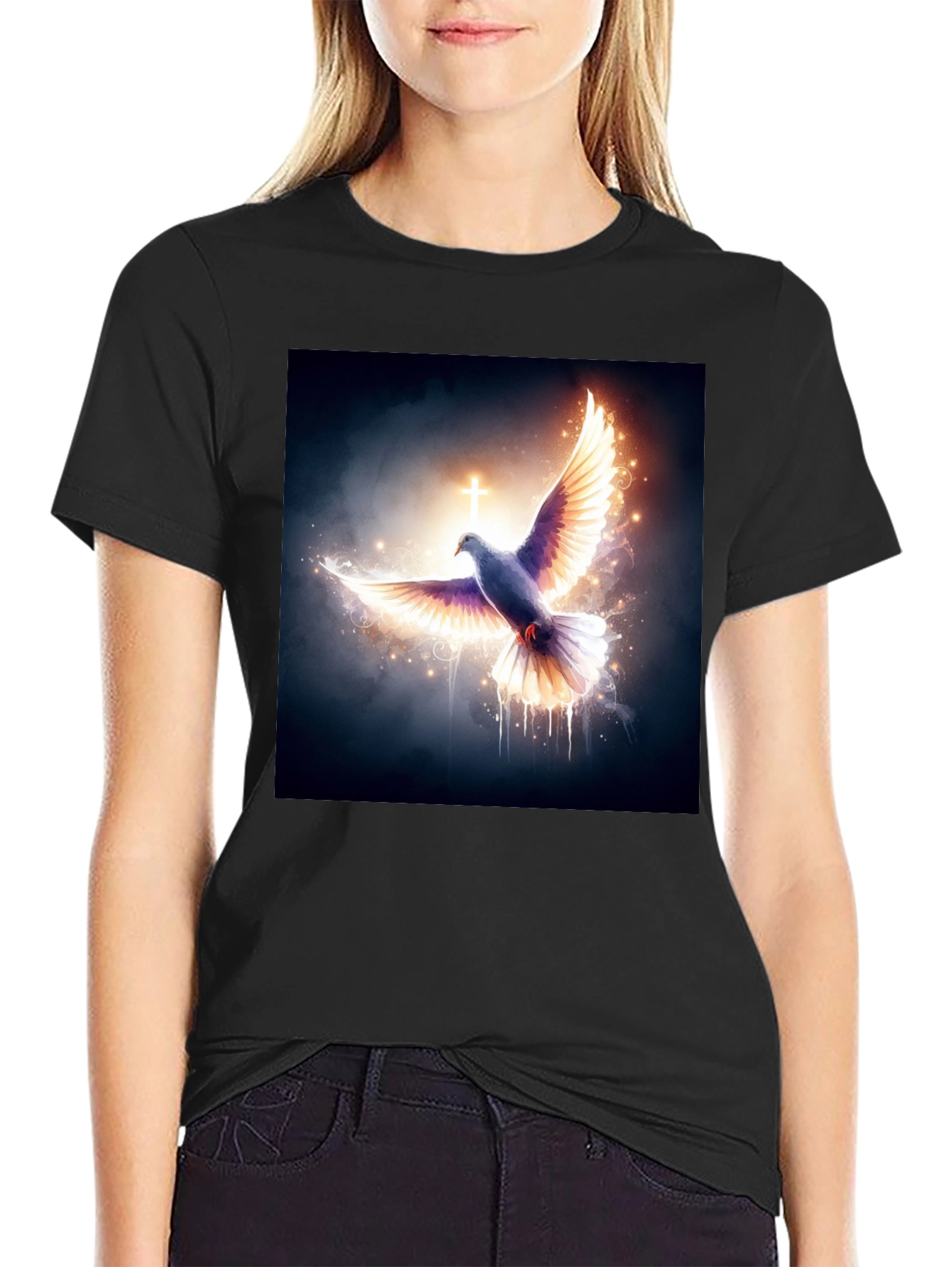 Dove & Cross Graphic Black T-Shirt - 2