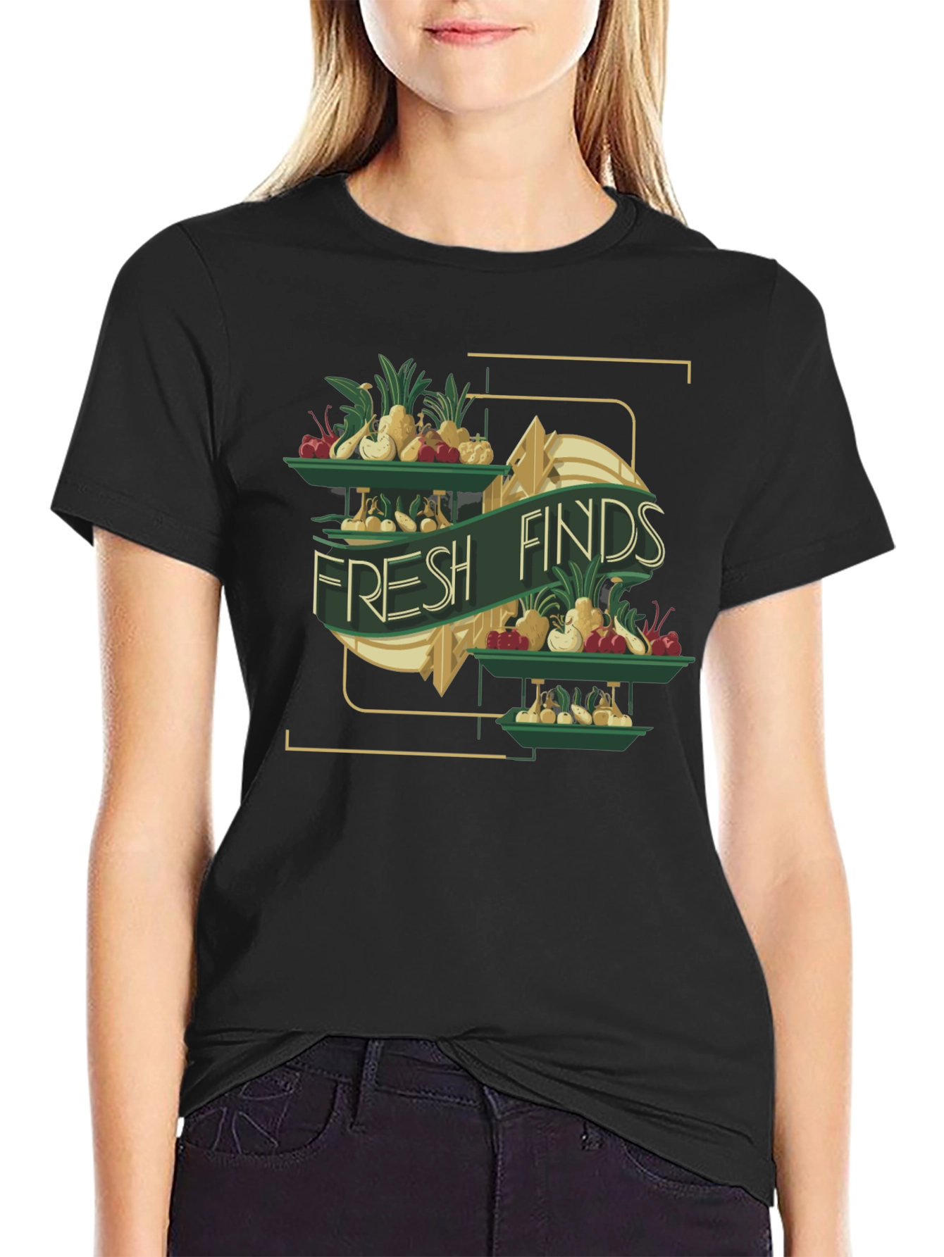 Black Fresh Finds Graphic Tee - Black Cotton T-Shirt view 2