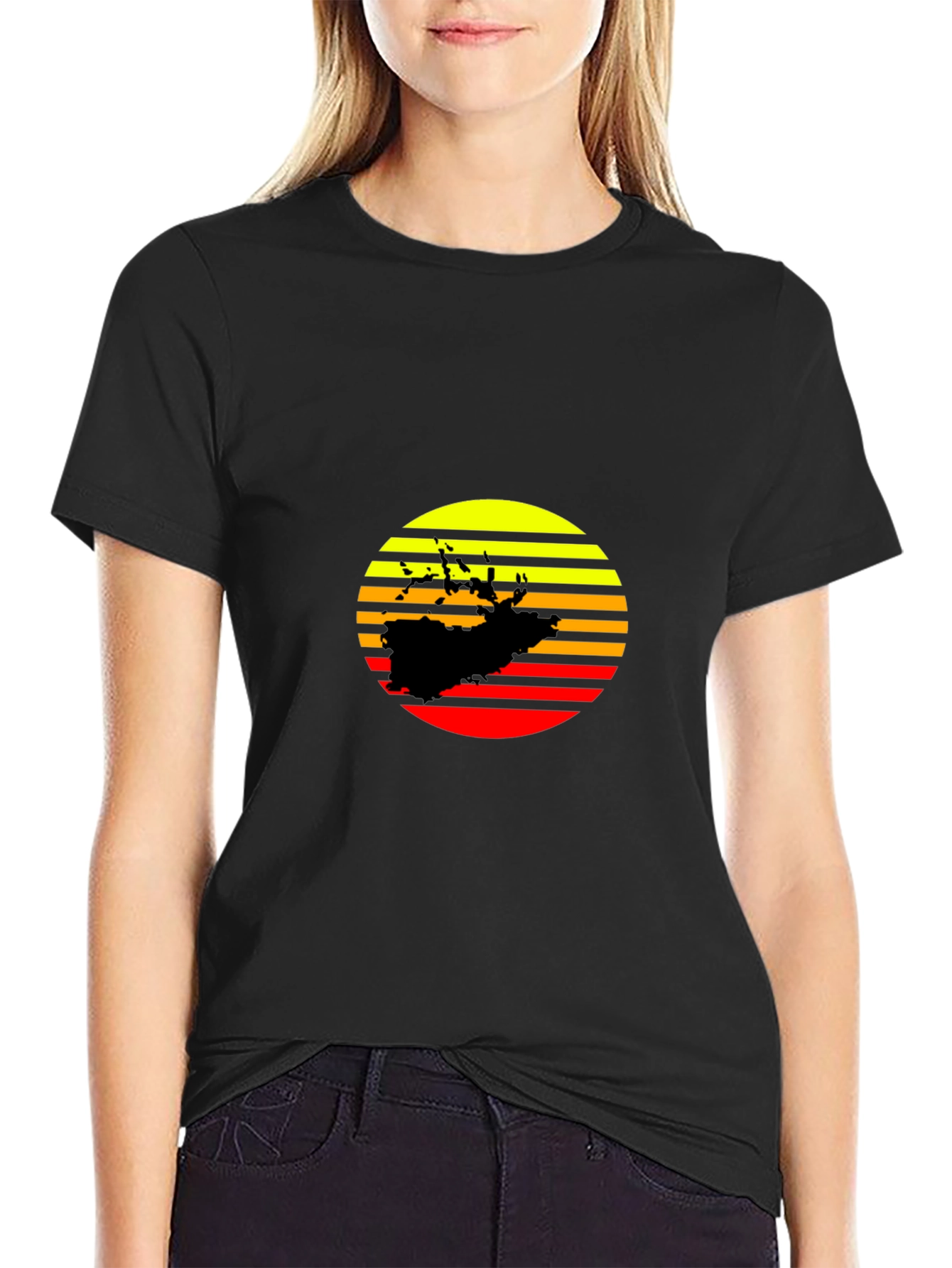 Black Sunset Silhouette Graphic Tee - Retro Style Black T-Shirt view 2