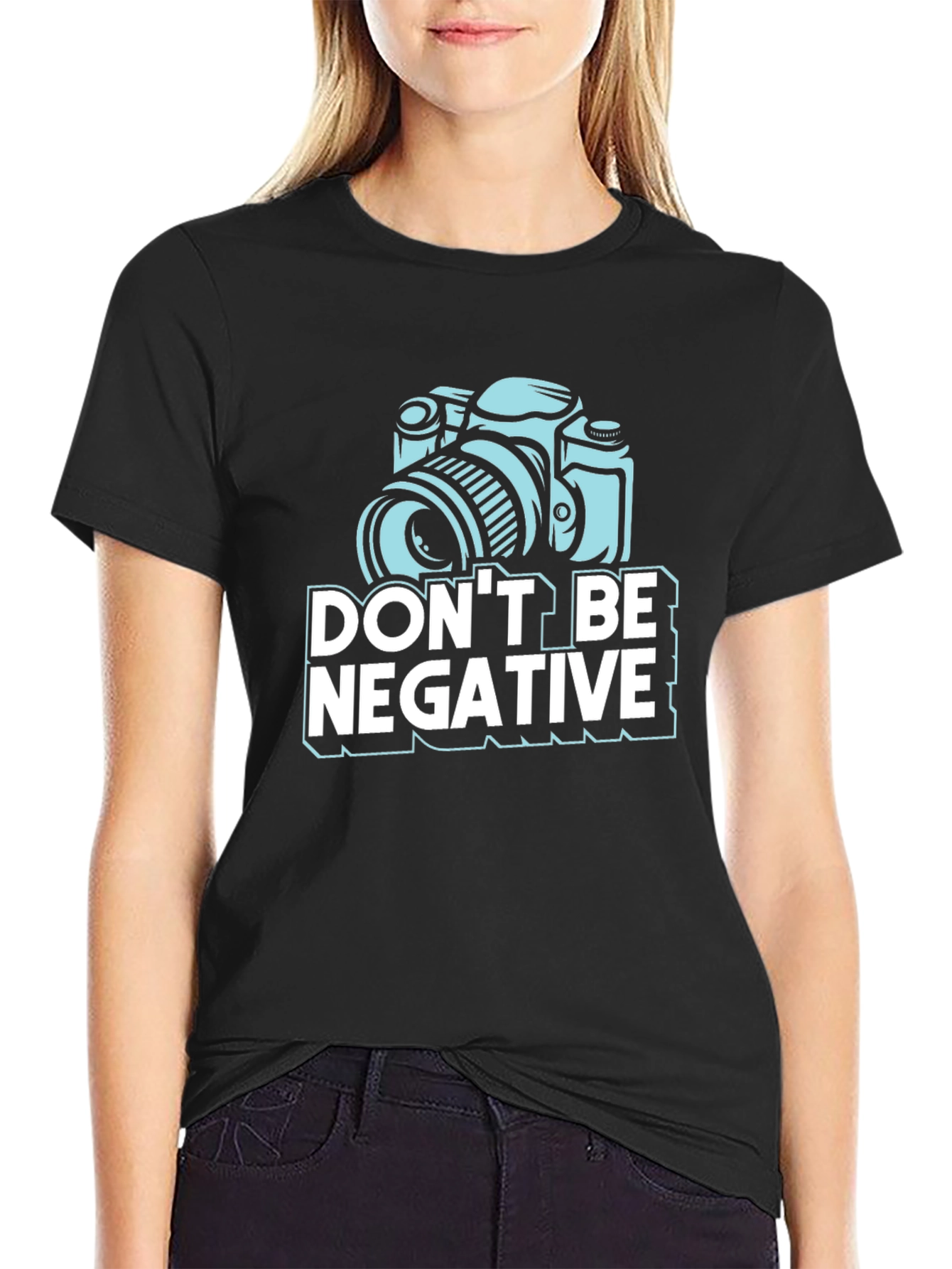 Black Don't Be Negative Camera Graphic T-Shirt view 2