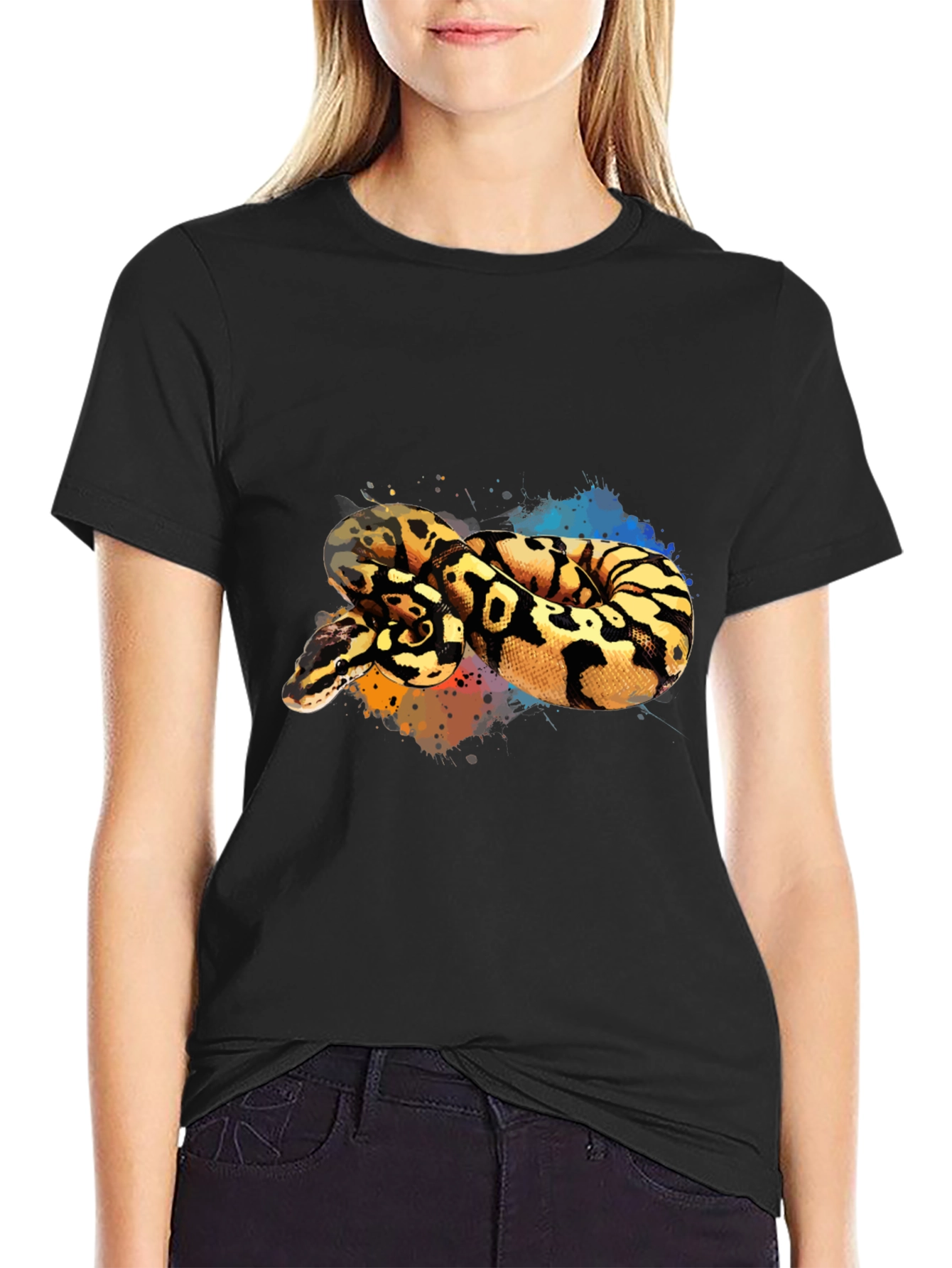 Black Python Snake Graphic Tee - Cool Reptile Design view 2