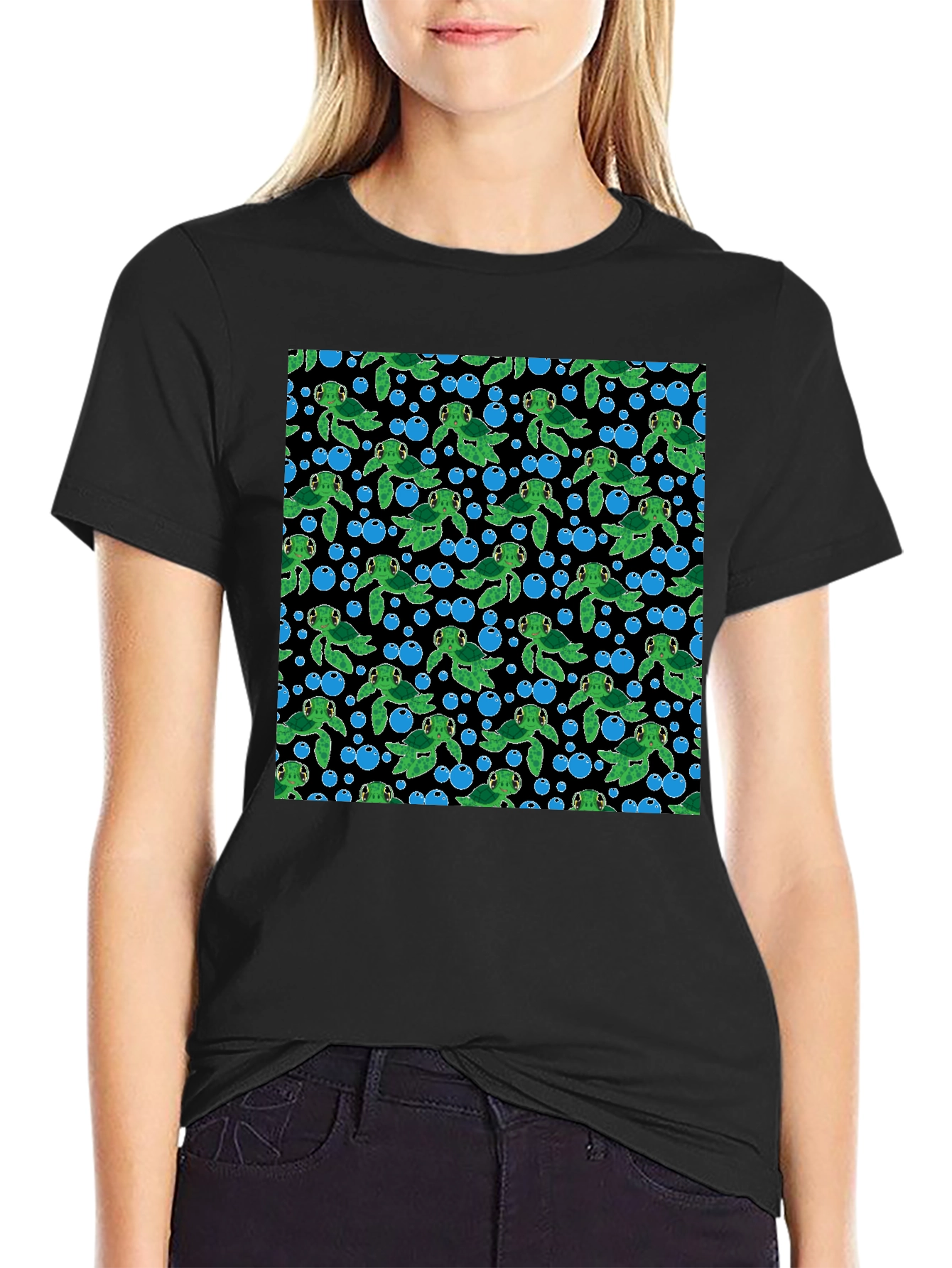 Black Turtle Bubbles Black T-Shirt view 2