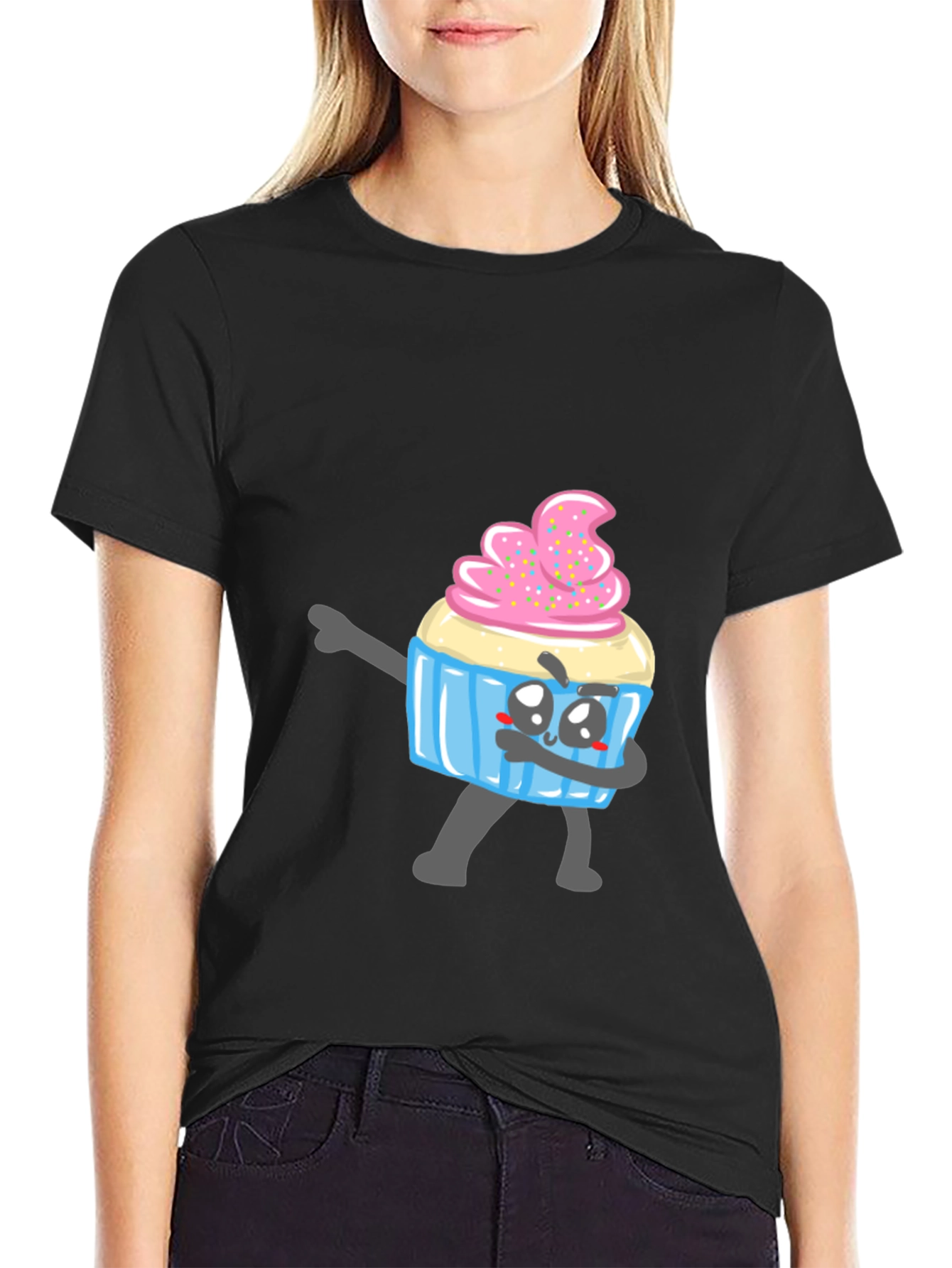 Black Cupcake Dabbing T-Shirt - Novelty Graphic Tee view 2