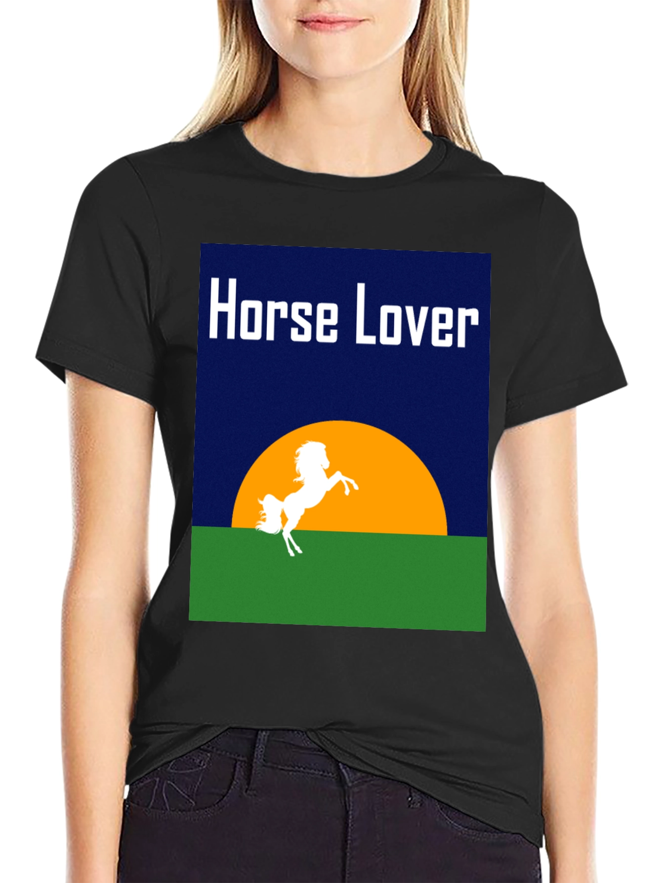 Black Horse Lover Graphic T-Shirt - Equestrian Design view 2