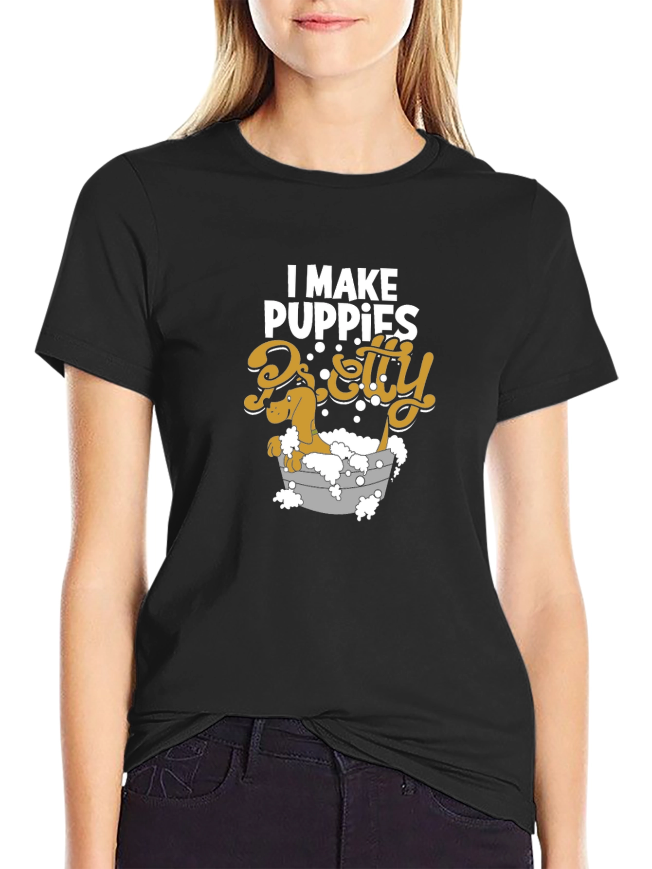 Black I Make Puppies Pretty T-Shirt Funny Groomer Tee view 2