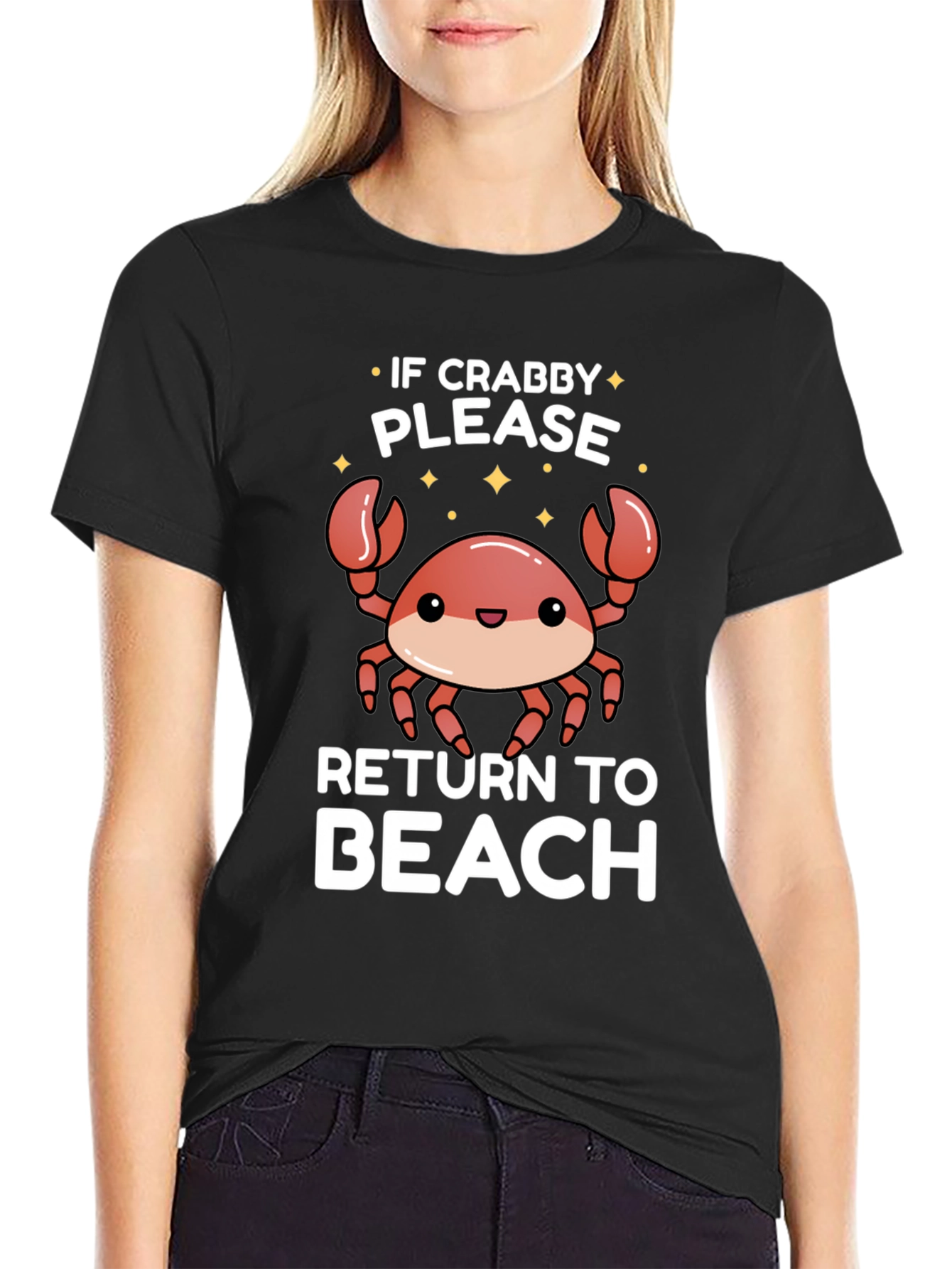 Black If Crabby Please Return To Beach T-Shirt view 2