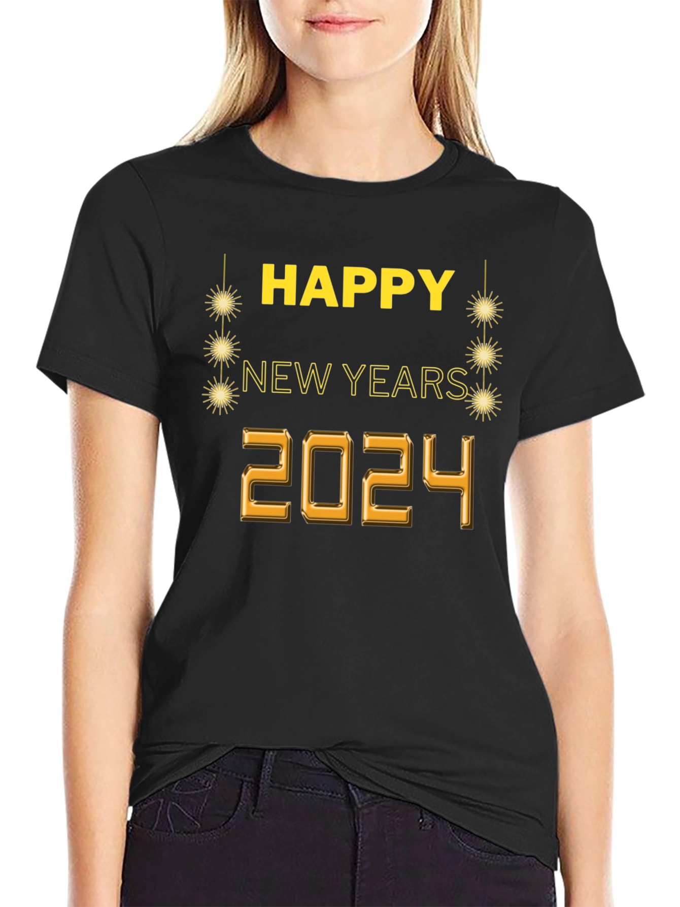 Black Happy New Year 2024 Graphic Tee view 2