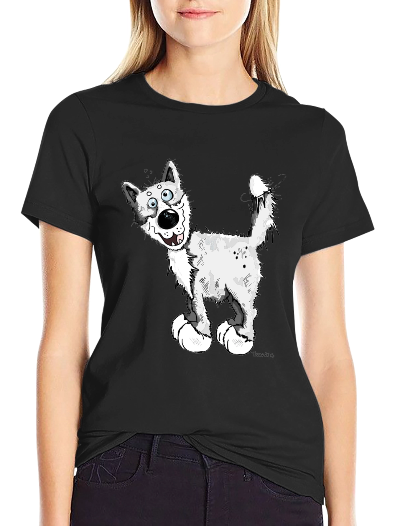 Black Cartoon Dog Graphic T-Shirt view 2