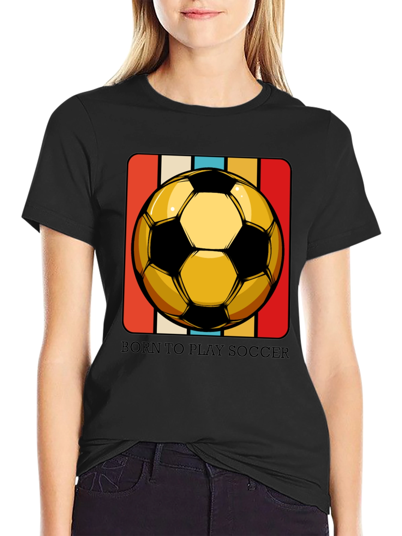 Black Born to Play Soccer T-Shirt - Retro Style view 2