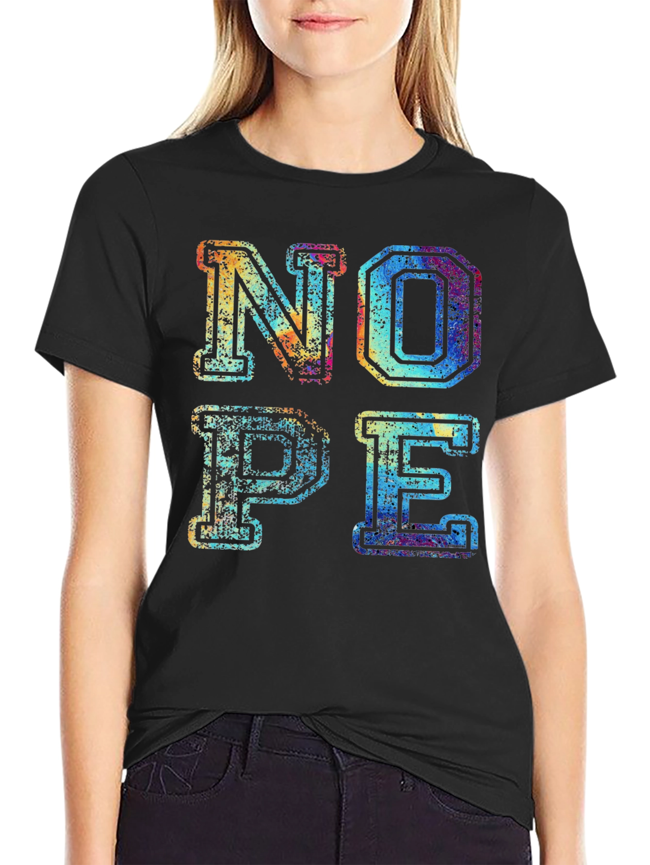 Black Retro "NOPE" Graphic Print Men's T-Shirt view 2