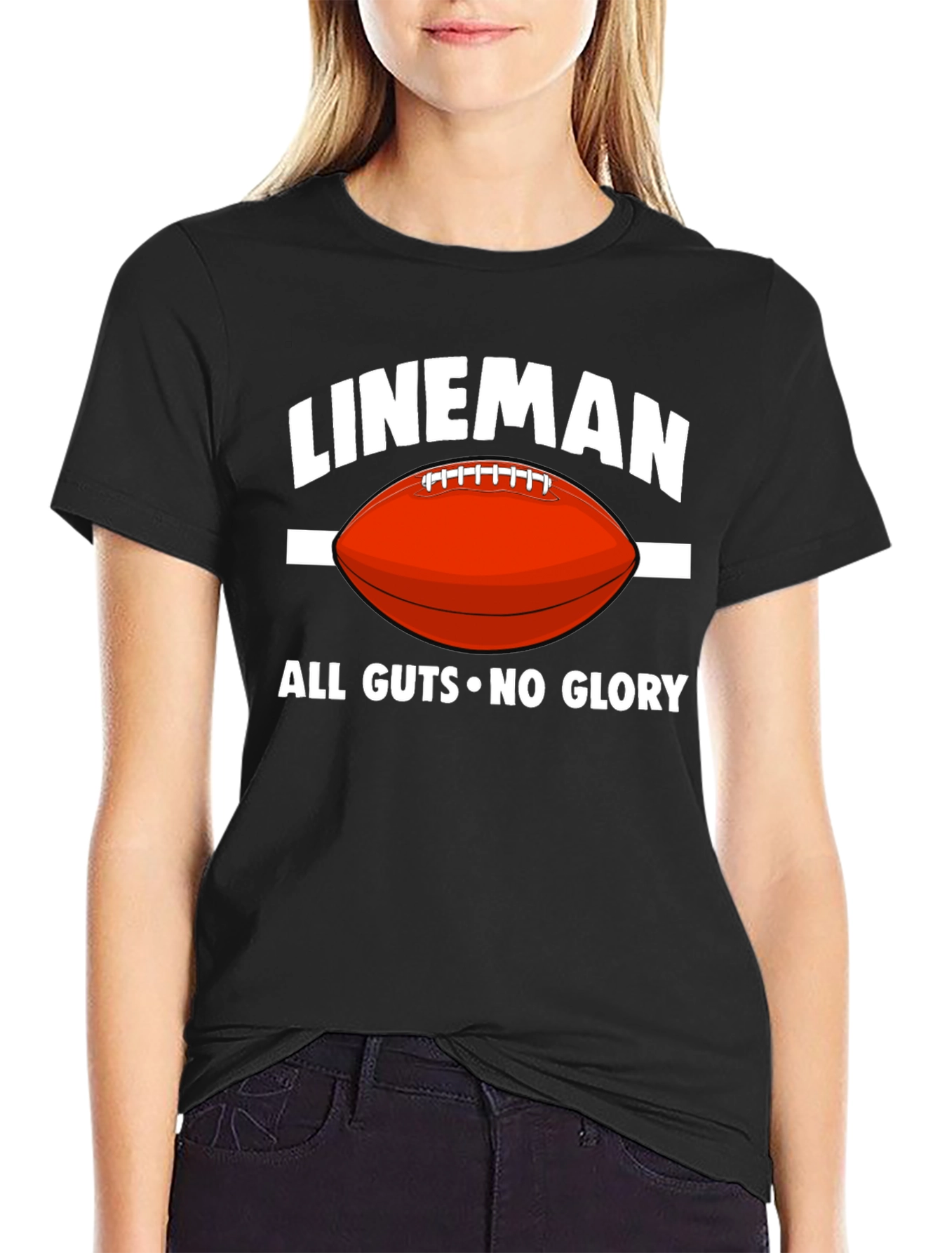 Black Lineman All Guts No Glory Football T-Shirt view 2