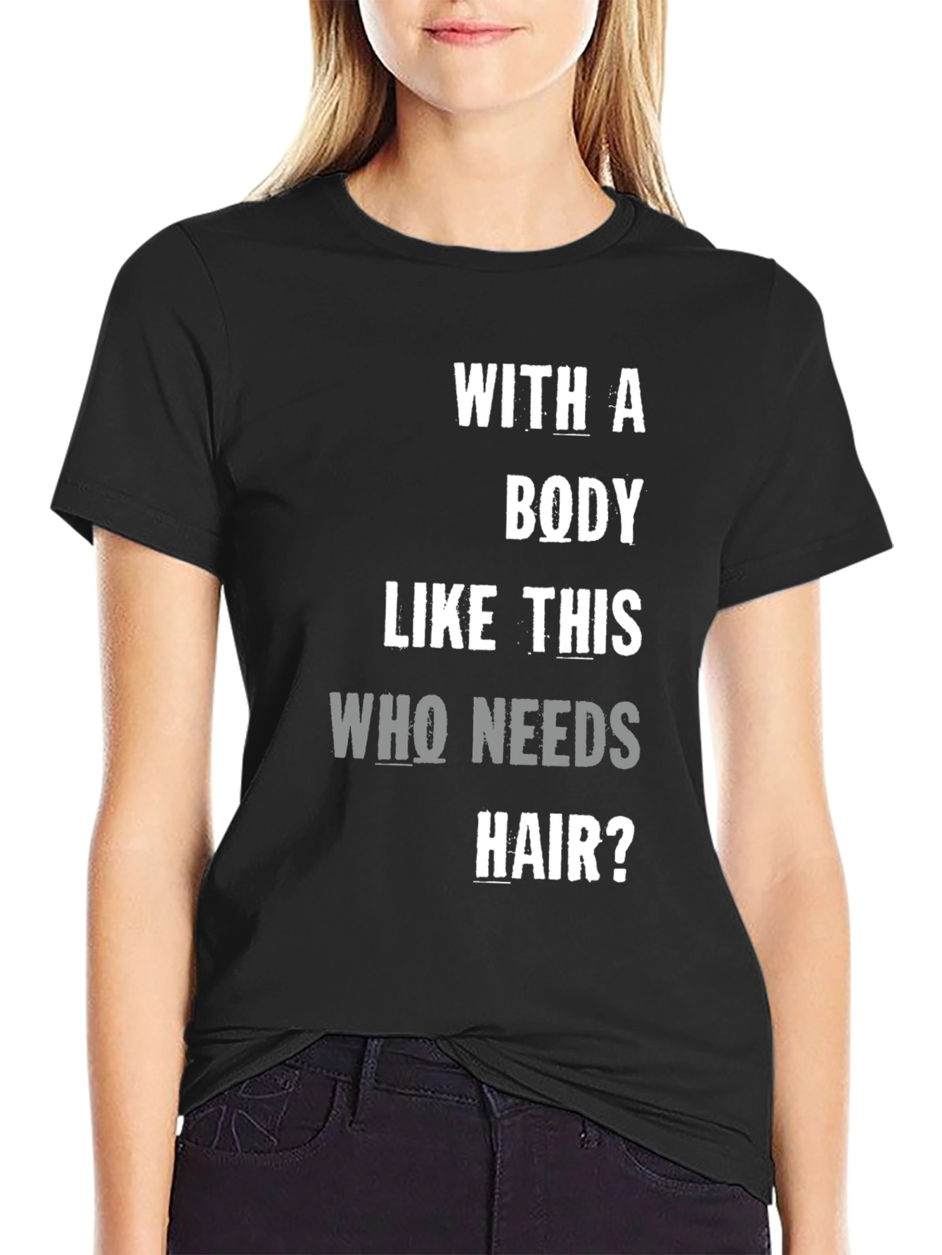 Black Funny Bald Guy T-Shirt - Body Like This Who Needs Hair view 2