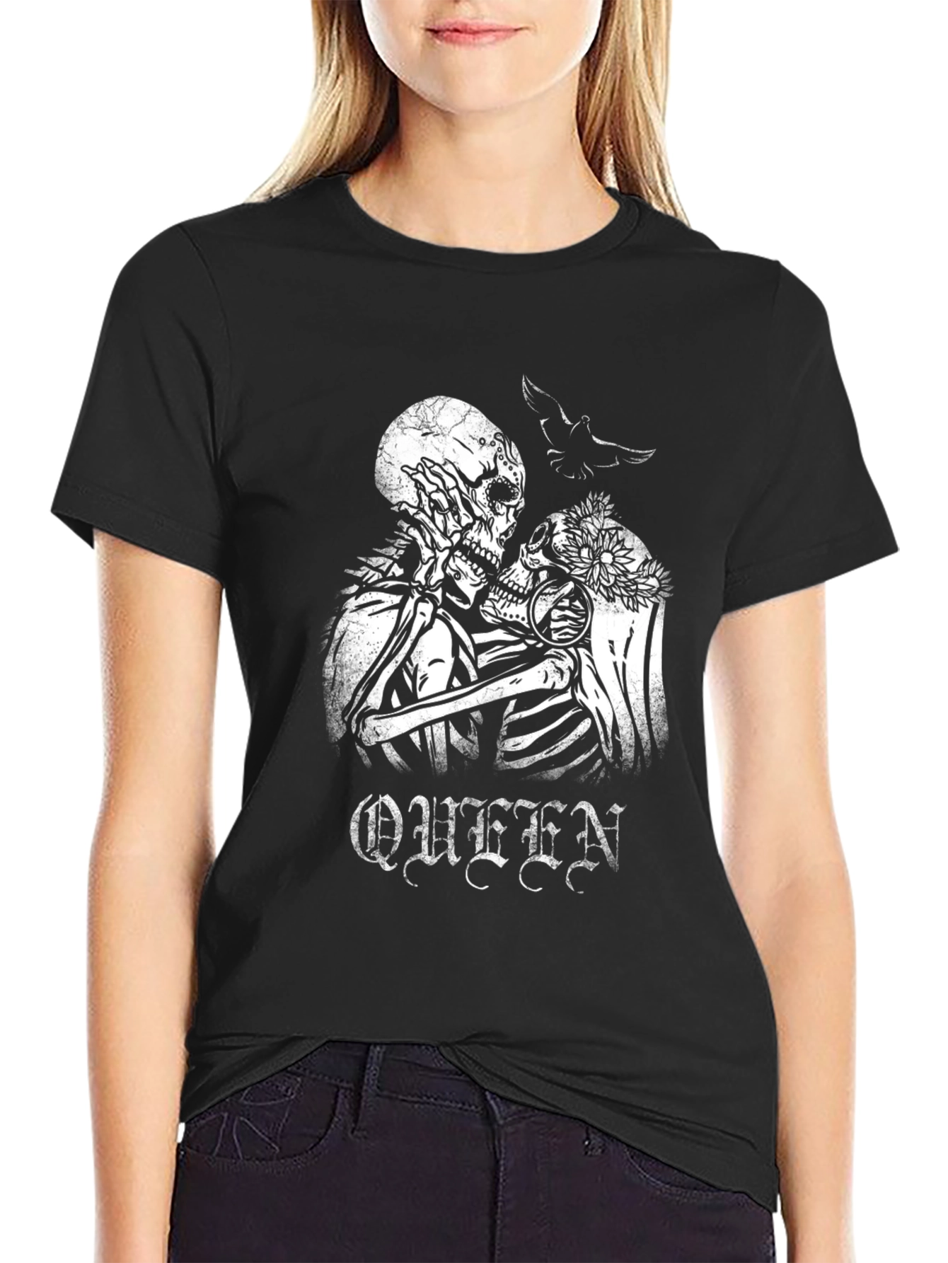 Black Queen Skeleton Couple T-Shirt - Gothic Romance view 2