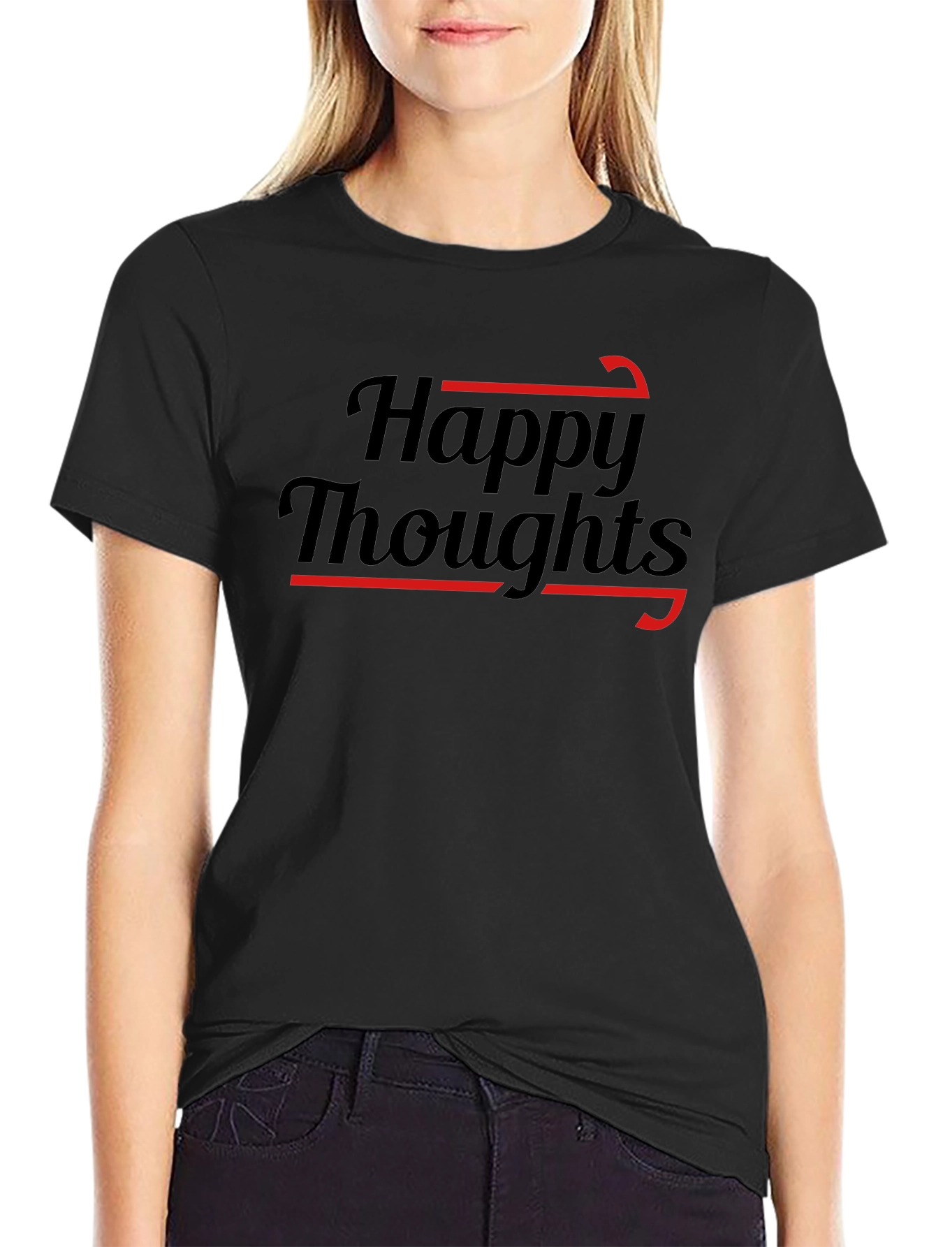 Black Happy Thoughts Graphic T-Shirt view 2