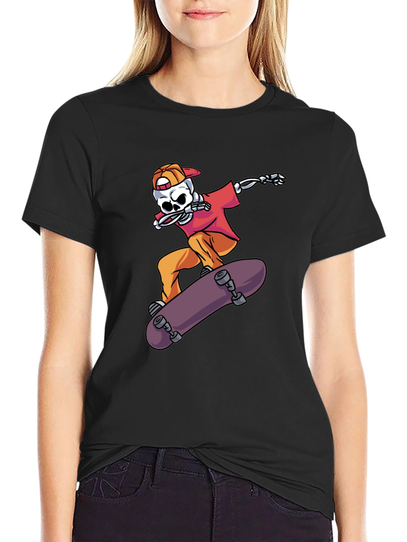 Black Skateboarding Skeleton Graphic Tee - Cool & Edgy Style view 2