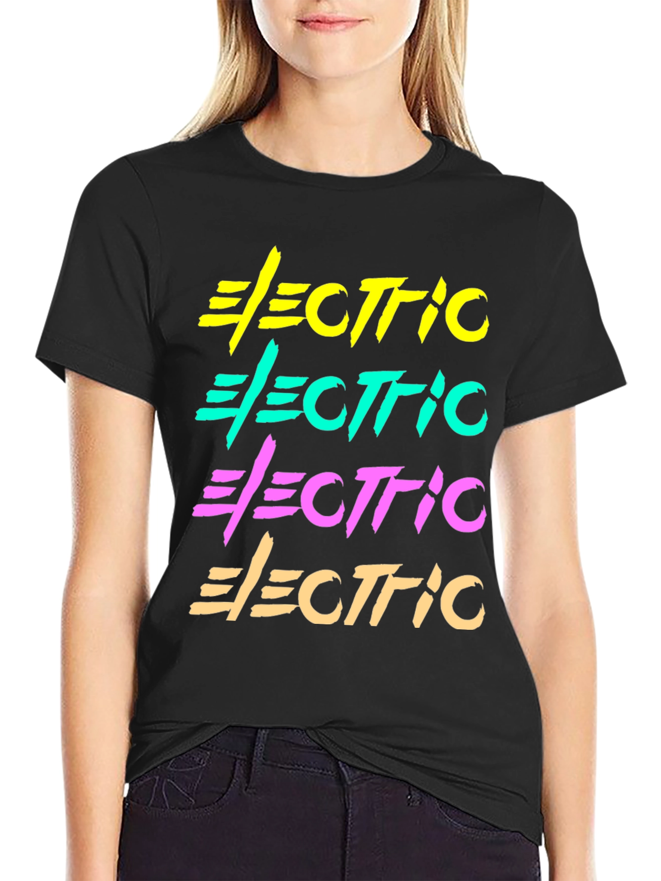 Black Electric Retro Graphic T-Shirt Black Cotton Tee view 2