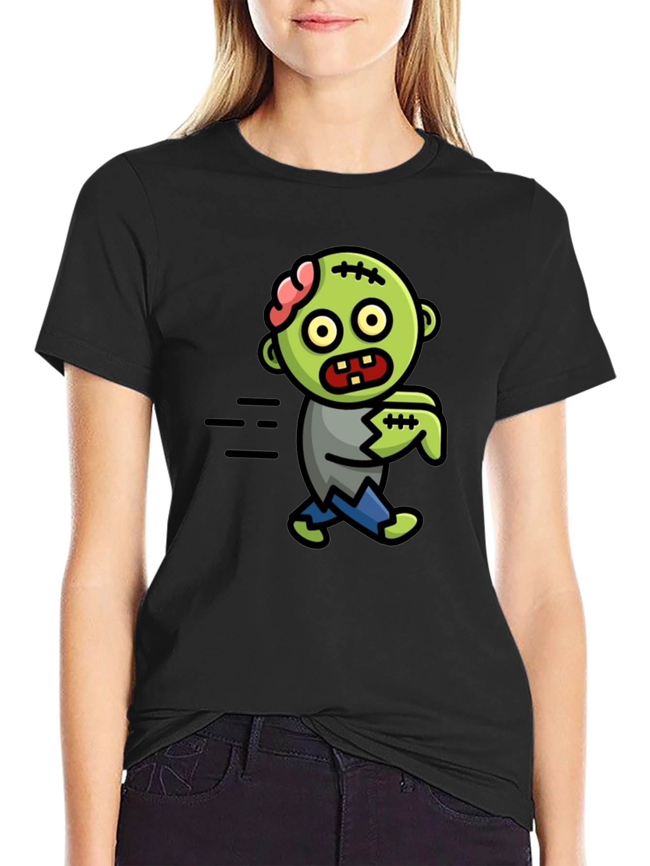 Black Zombie Cartoon Black T-Shirt view 2