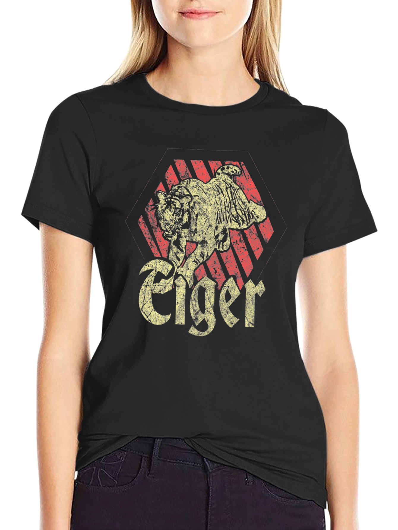 Black Vintage Tiger Graphic Tee - Classic Design view 2