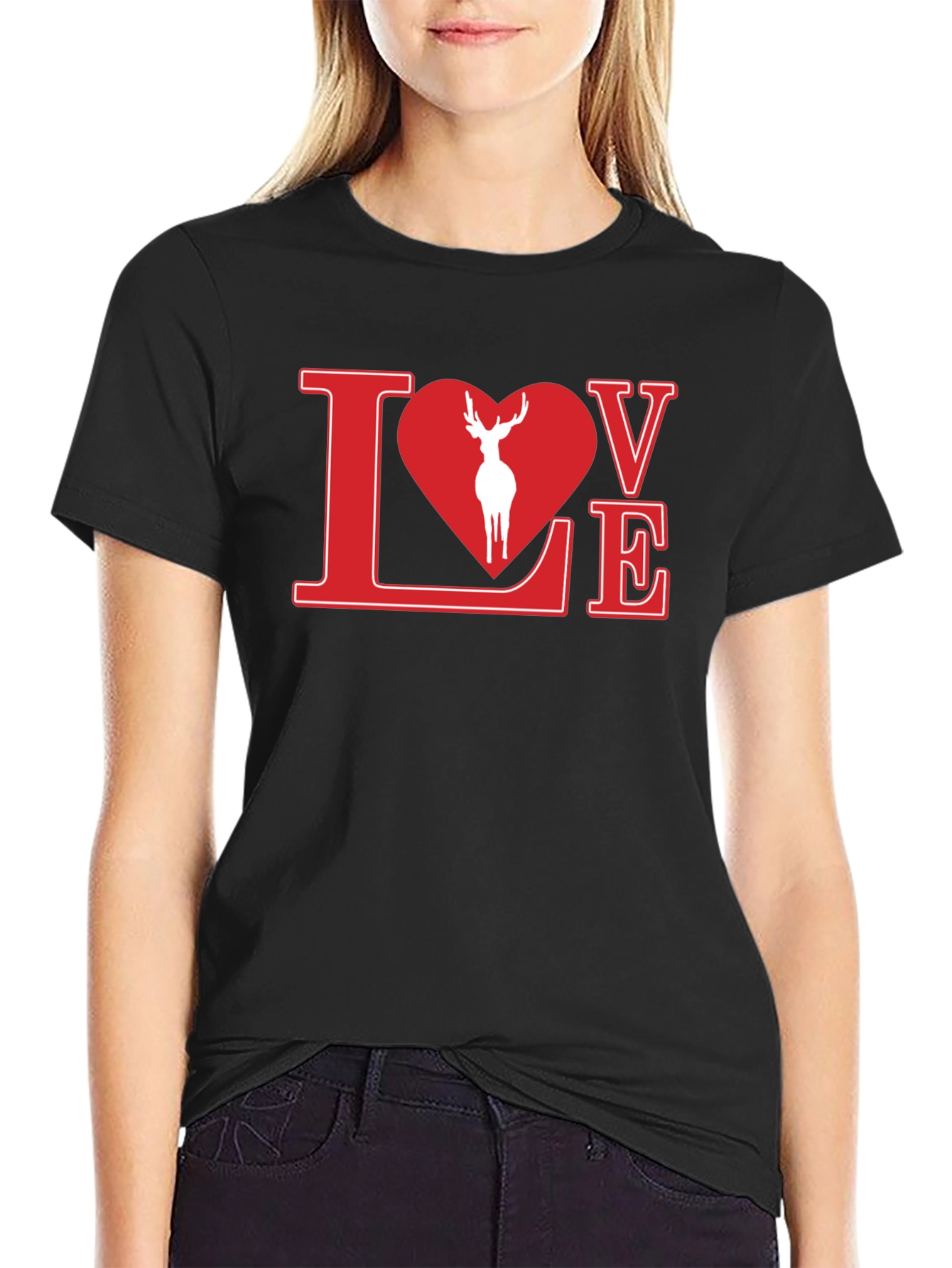 Black Love Deer Graphic Tee - Stylish Black Shirt view 2