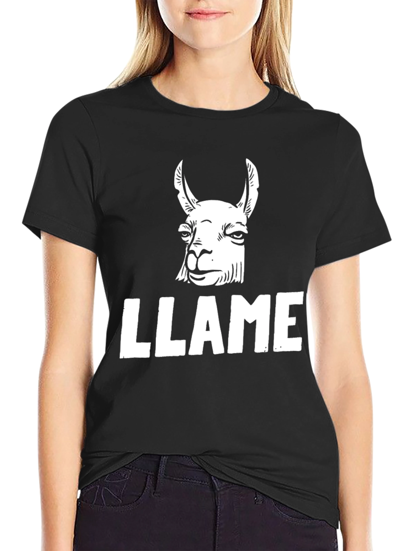 Black Llama Graphic Print Black T-Shirt view 2