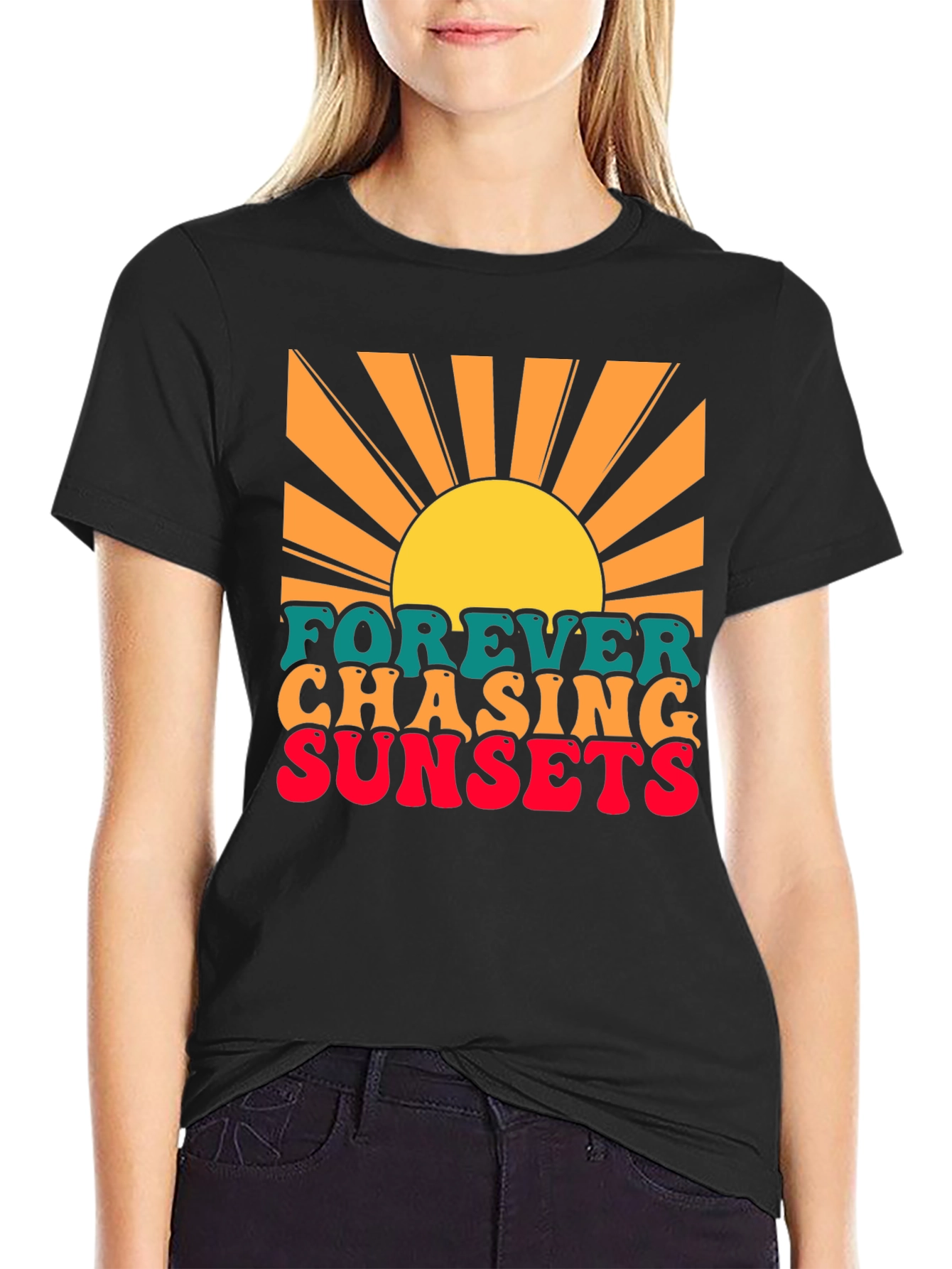 Black Forever Chasing Sunsets Graphic T-Shirt view 2