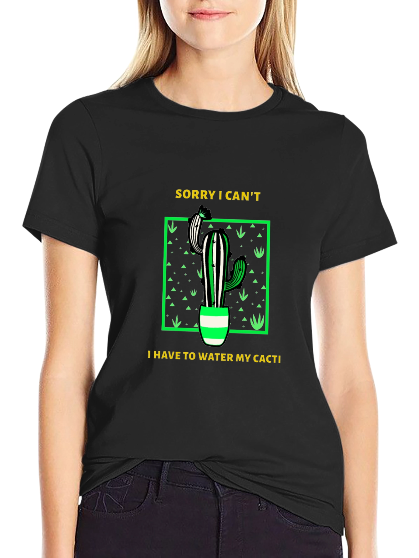 Black Cactus Lover T-Shirt: Sorry, Watering My Cacti view 2