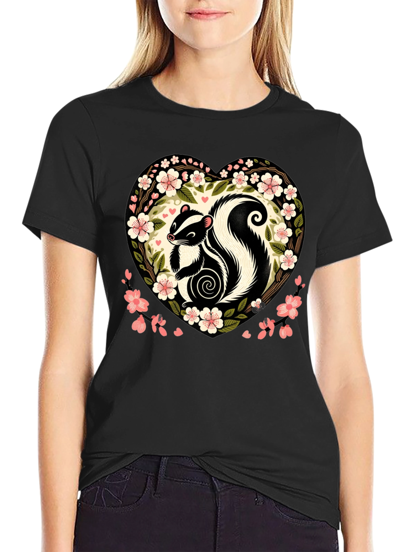 Black Skunk Heart Floral Graphic Tee view 2