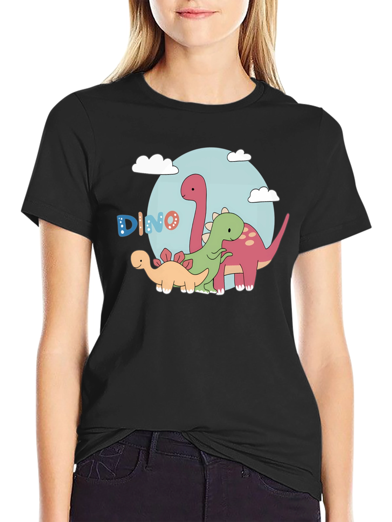 Black Dino T-Shirt - Cartoon Dinosaur Graphic Tee view 2