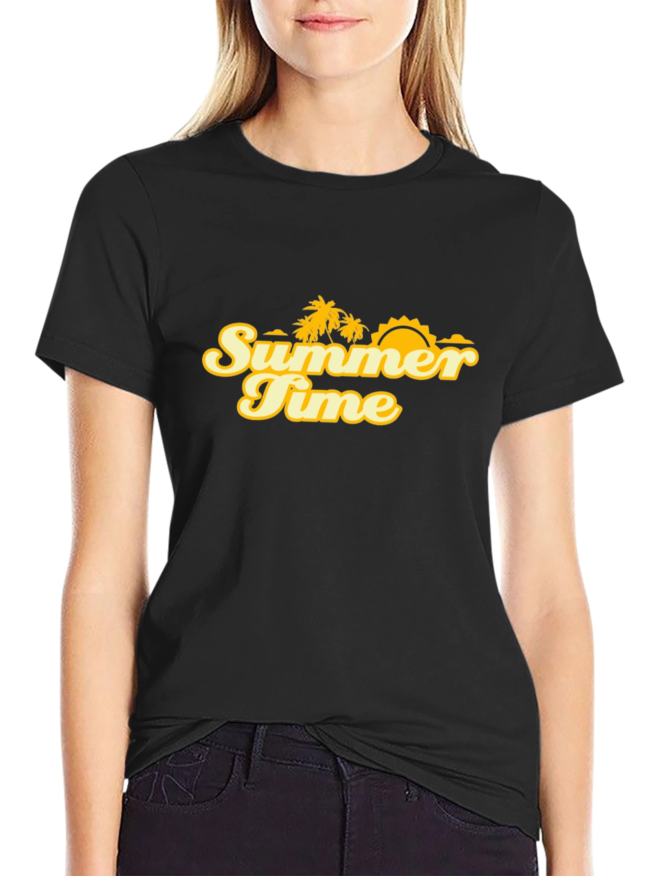 Black Summer Time Graphic Tee - Black Cotton Blend view 2