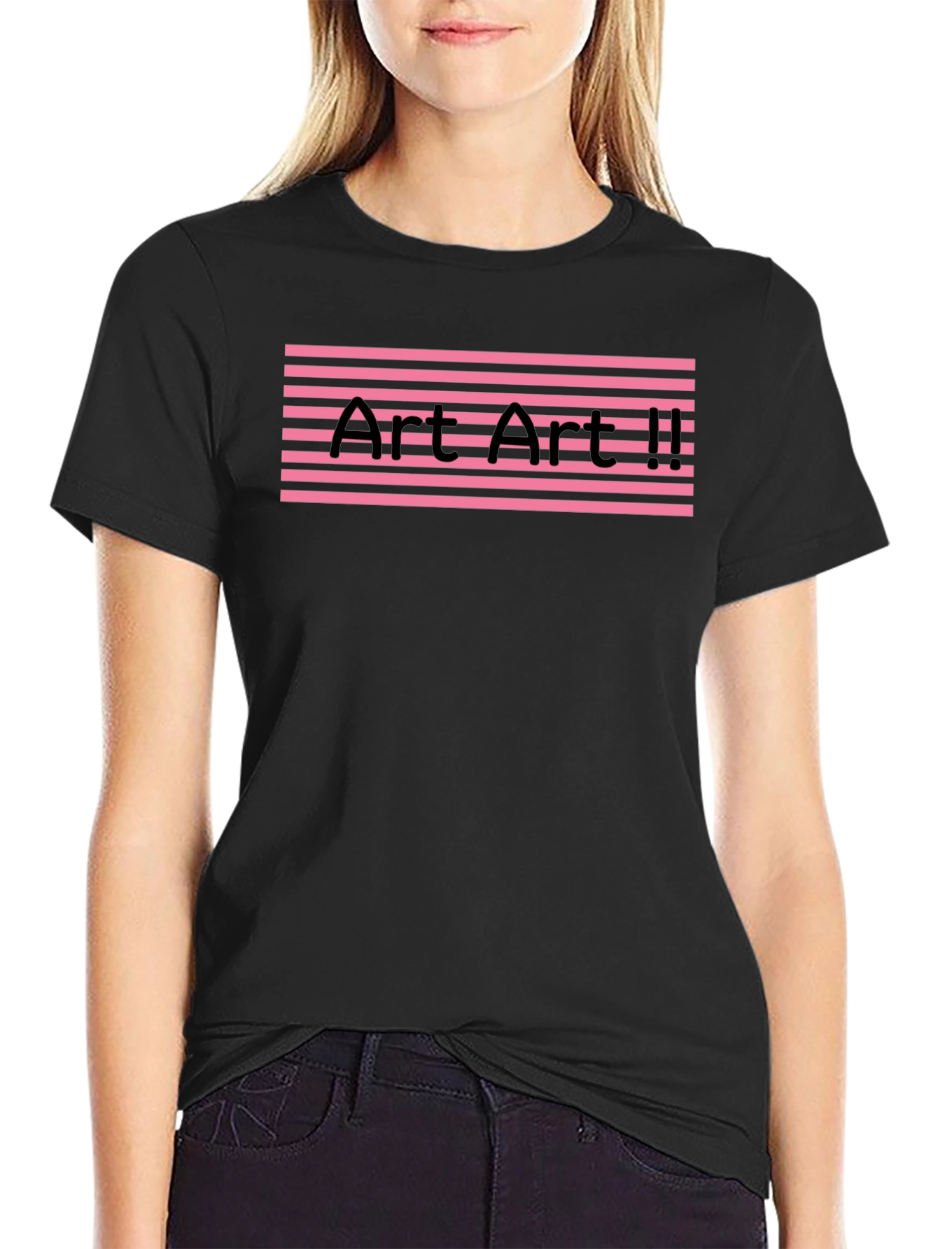 Black Art Art II Graphic Tee - Pink Stripes, Black T-Shirt view 2