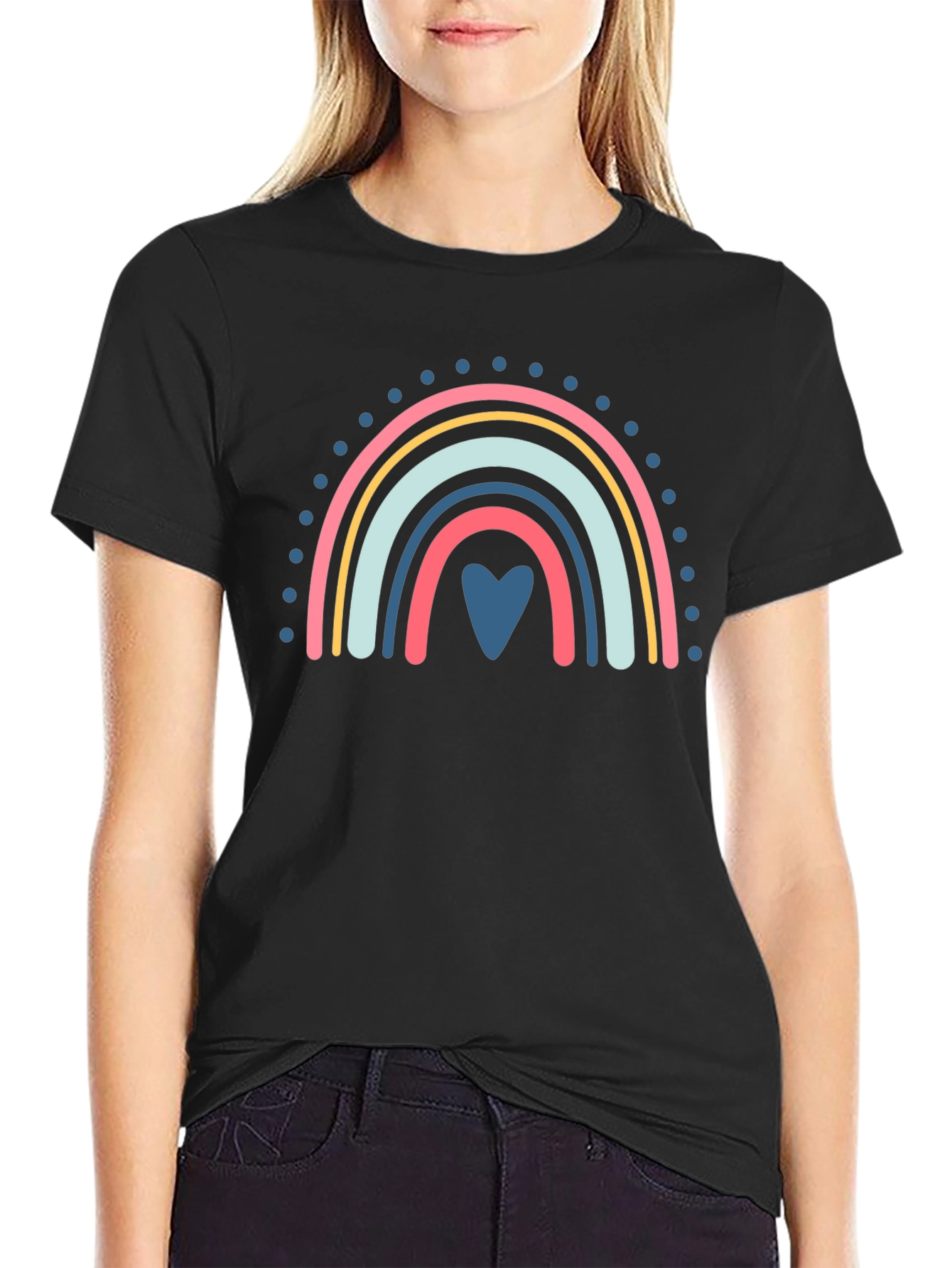 Black Rainbow Heart Graphic Black Tee view 2