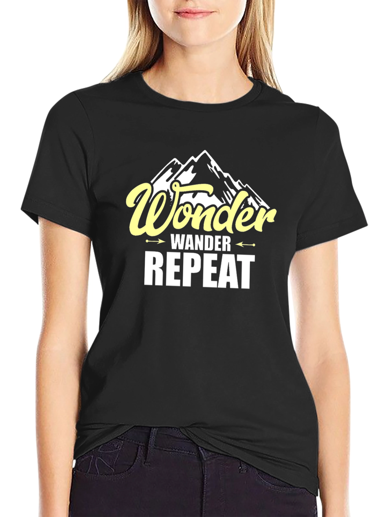 Black Wonder Wander Repeat Graphic Tee - Mountain Adventure Shirt view 2