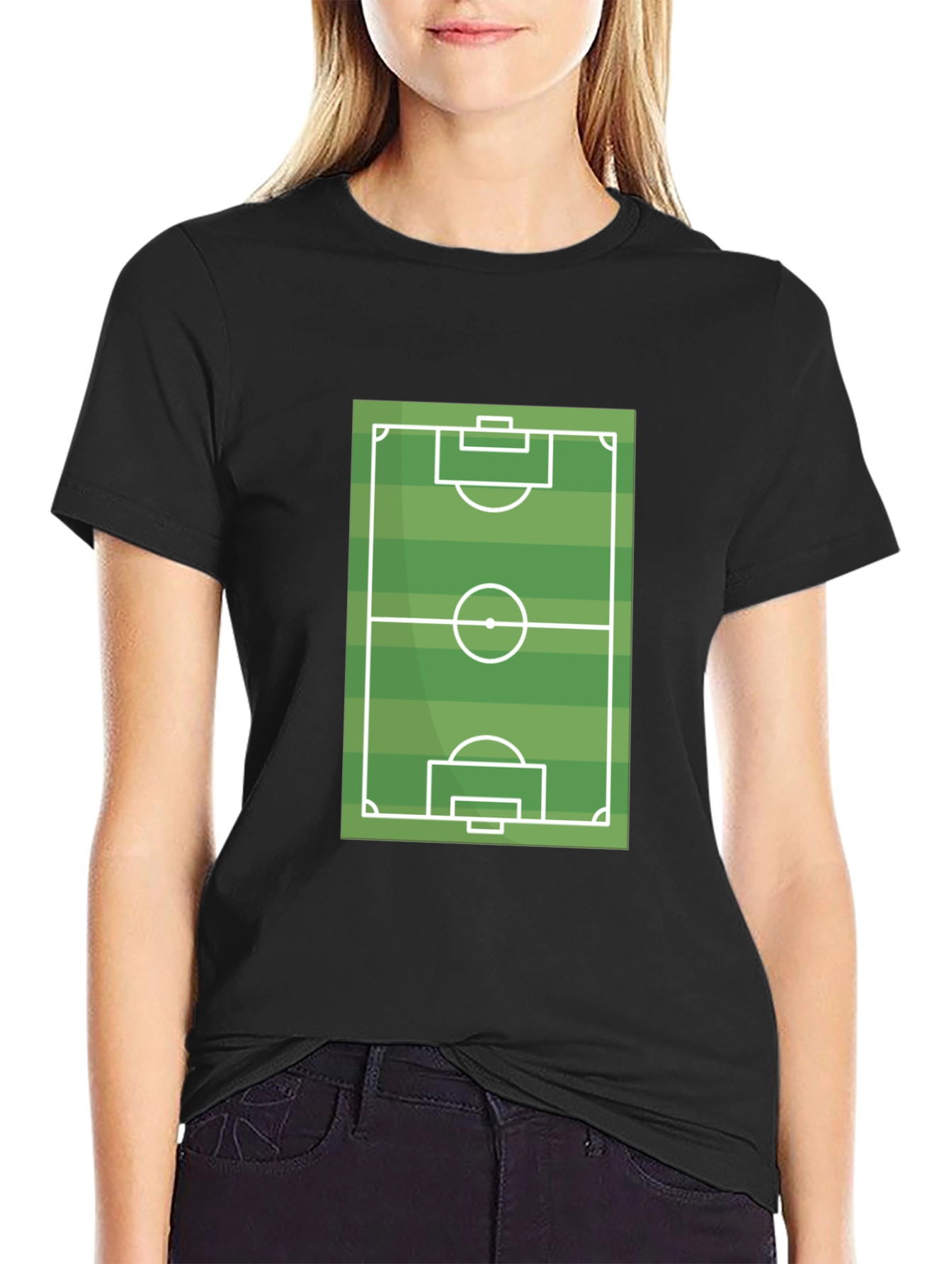 Black Soccer Field Graphic T-Shirt - Black Cotton Tee view 2
