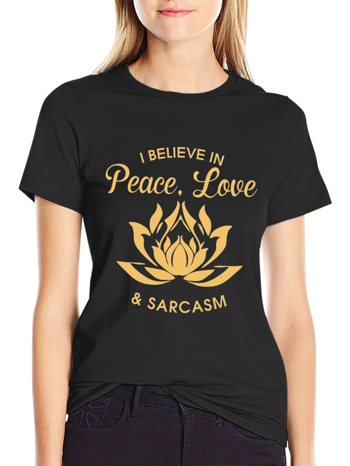 Black Peace Love & Sarcasm Graphic Tee - Black view 2