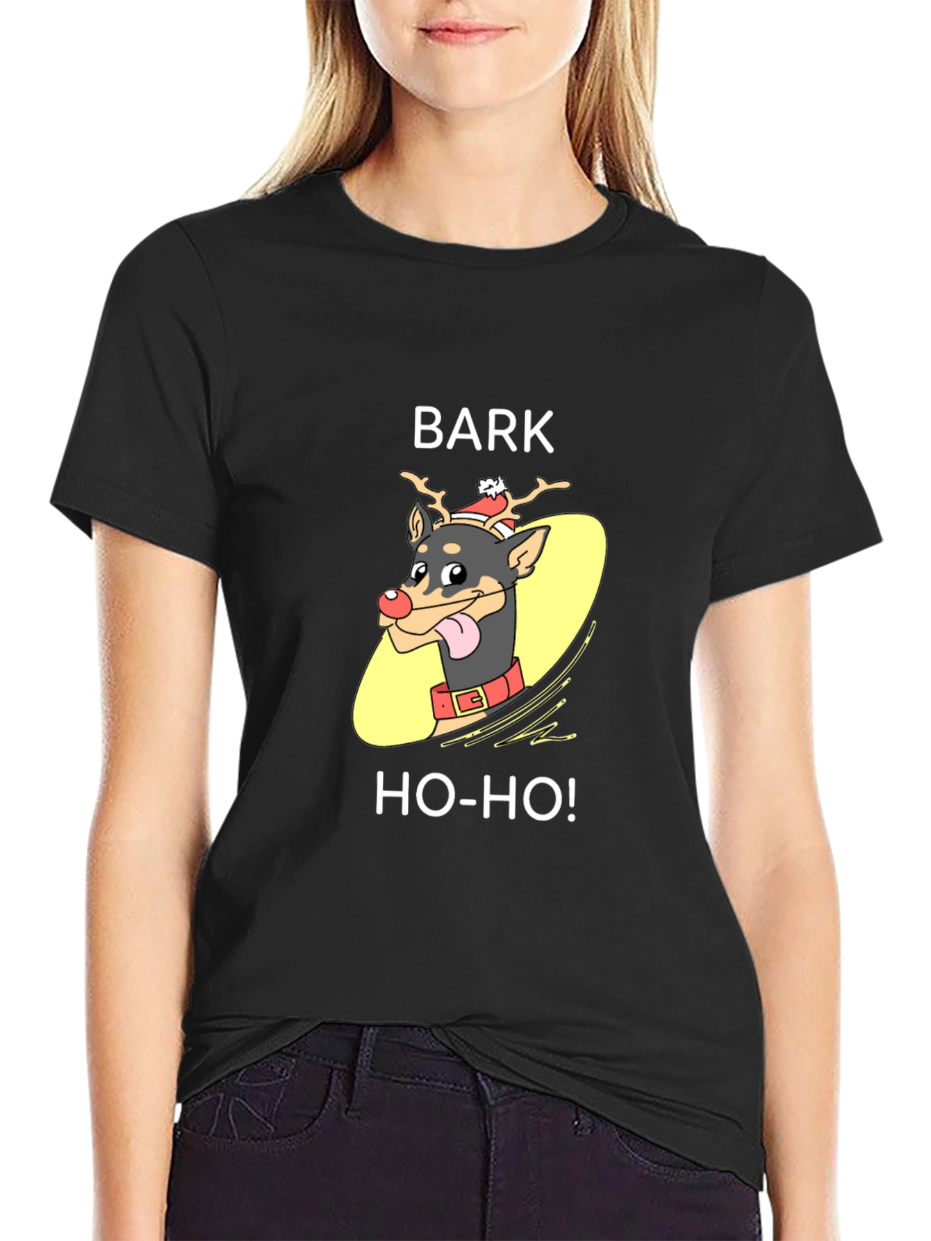 Black Funny Christmas Dog T-Shirt - Bark Ho-Ho! view 2
