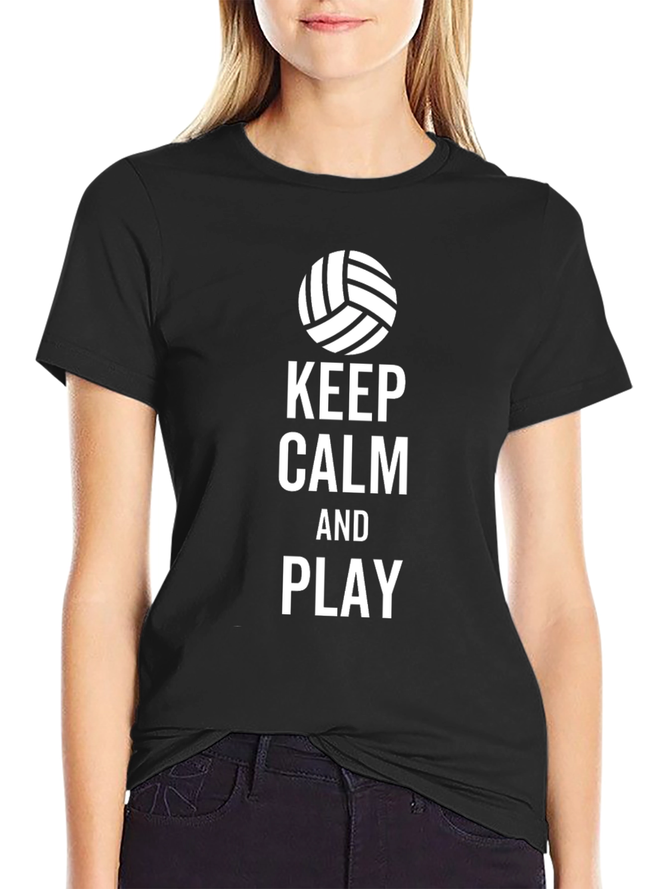 Black Keep Calm and Play Volleyball T-Shirt view 2