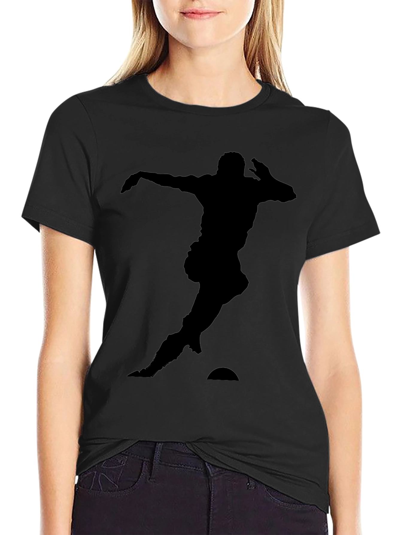 Black Soccer Player Silhouette Black T-Shirt view 2