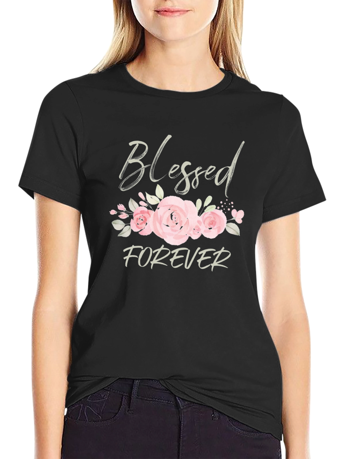 Black Blessed Forever Floral Graphic Tee - Black view 2