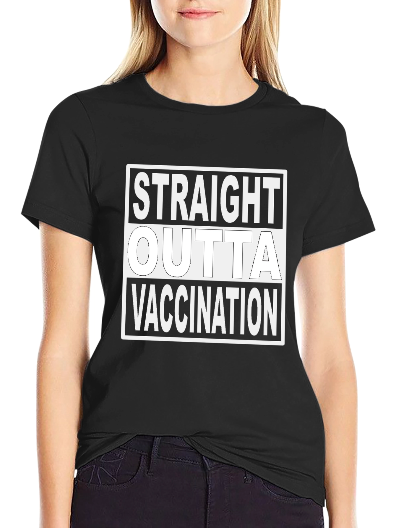 Black Straight Outta Vaccination T-Shirt Funny Vaccinated Tee view 2
