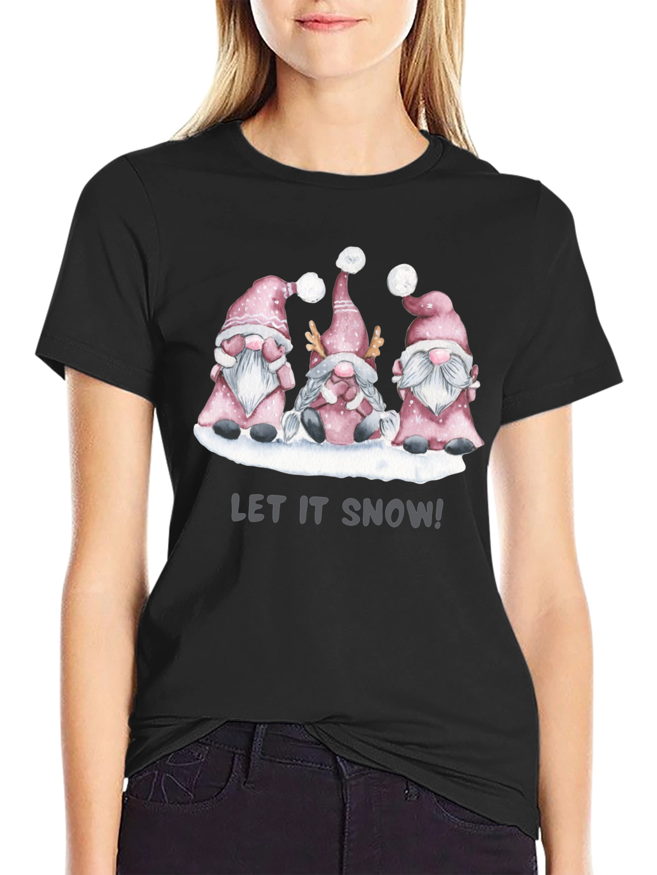 Black Let It Snow Gnomes T-Shirt view 2